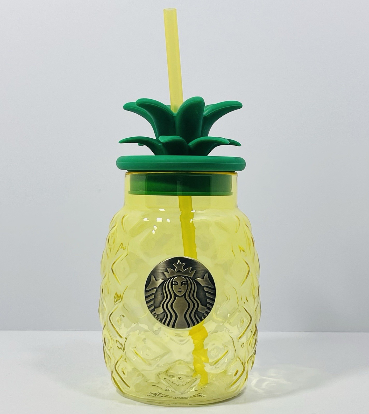 New Starbucks 2021 China Summer Pineapple 20oz Glass Straw Cup With Topper