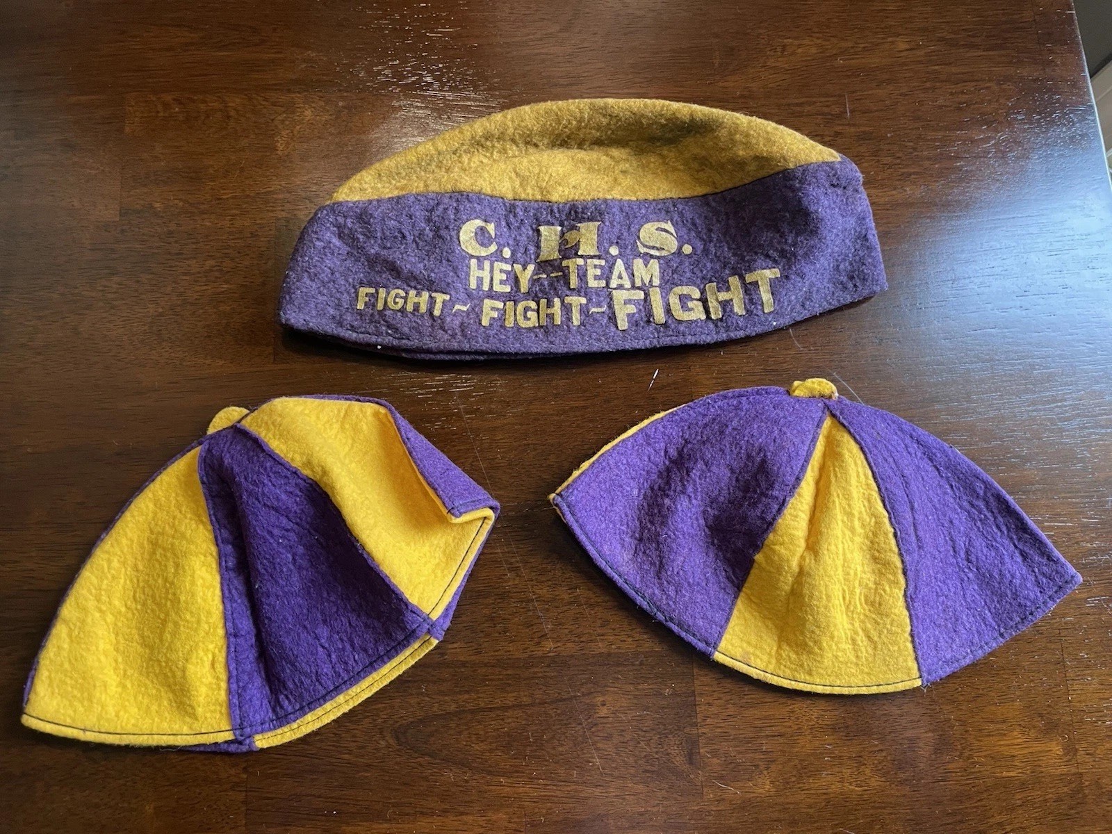 Vintage Clarksville High Purple & Gold Felt Beanies/Hats (3)