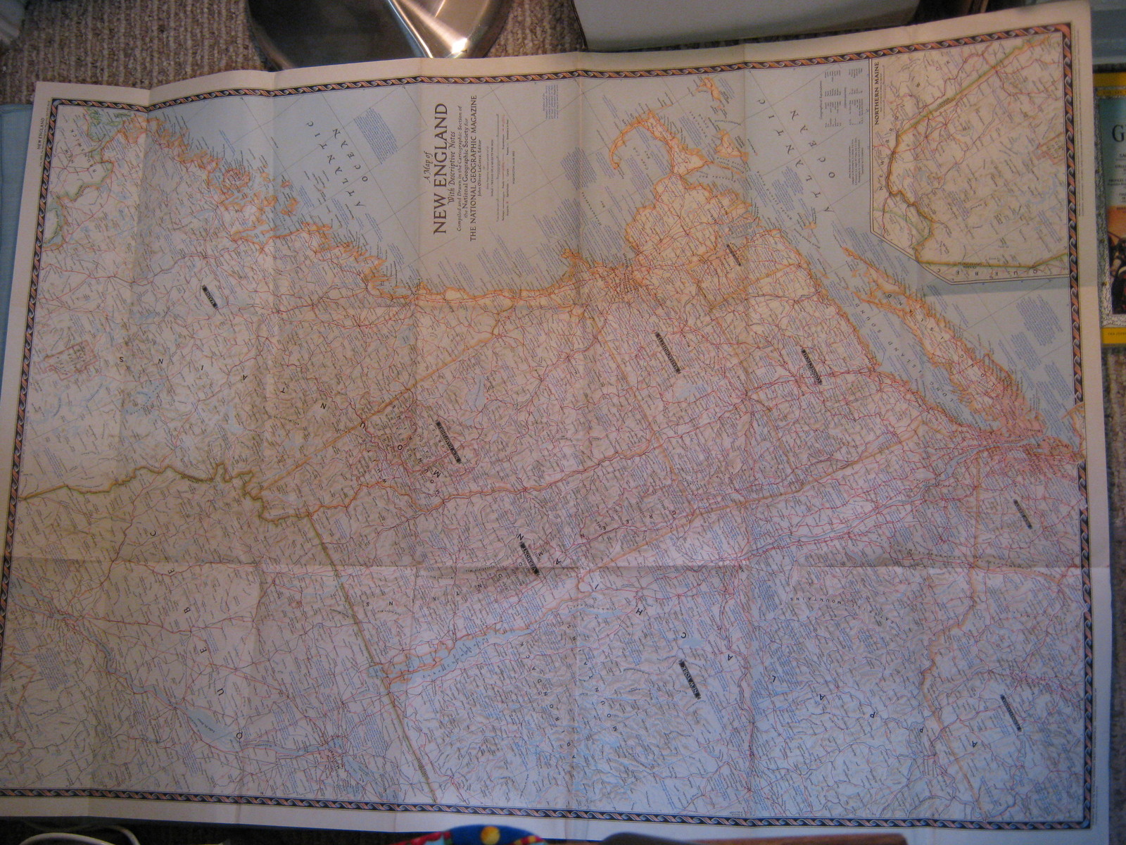 VINTAGE NEW ENGLAND WALL MAP National Geographic June 1955 Huge 