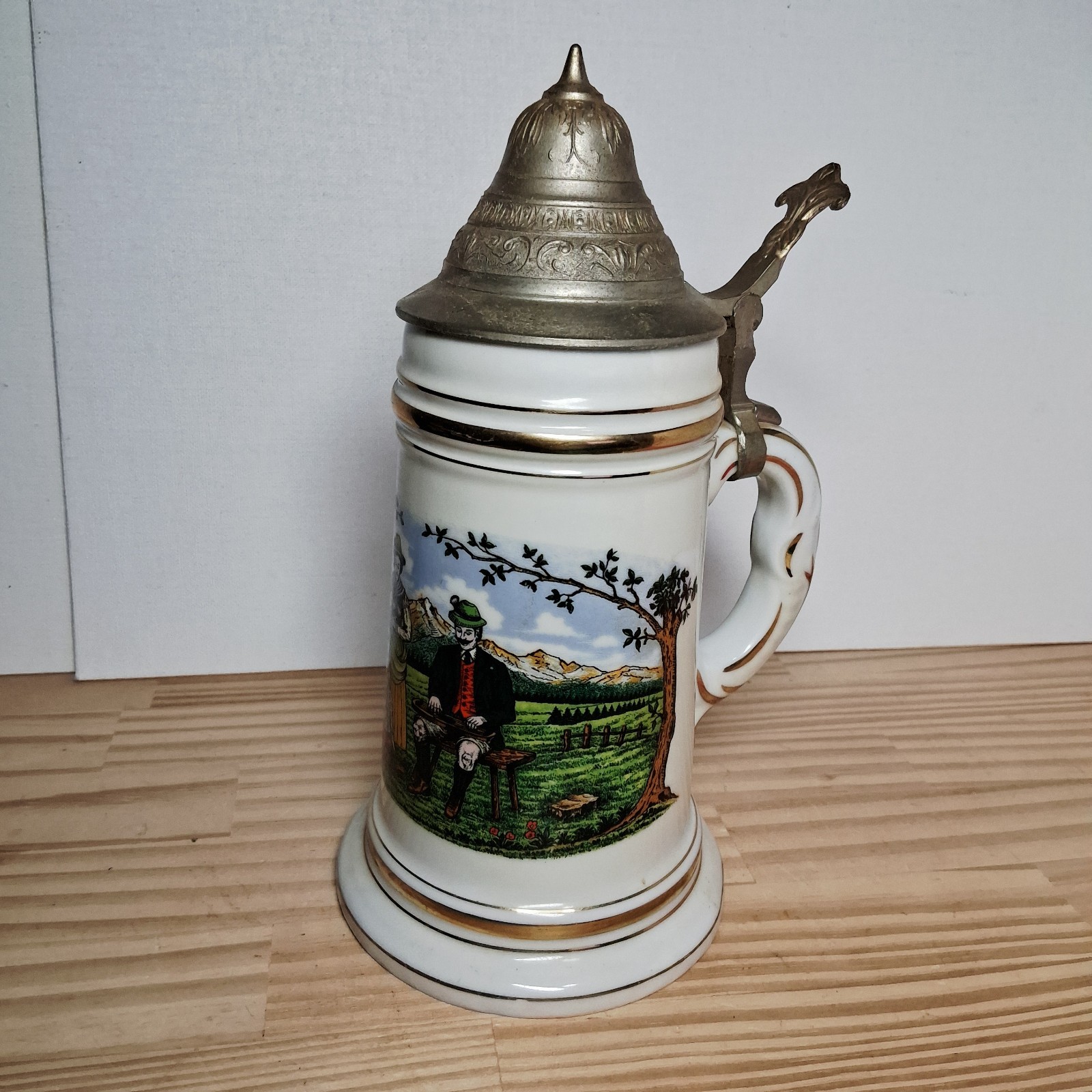 Vintage DBGM German Beer Stein Lithophane Base Pinup Nude Alpine Scene 9.25\ Vintage DBGM German Beer Stein Lithophane Base Pinup Nude Alpine Scene 9.25\