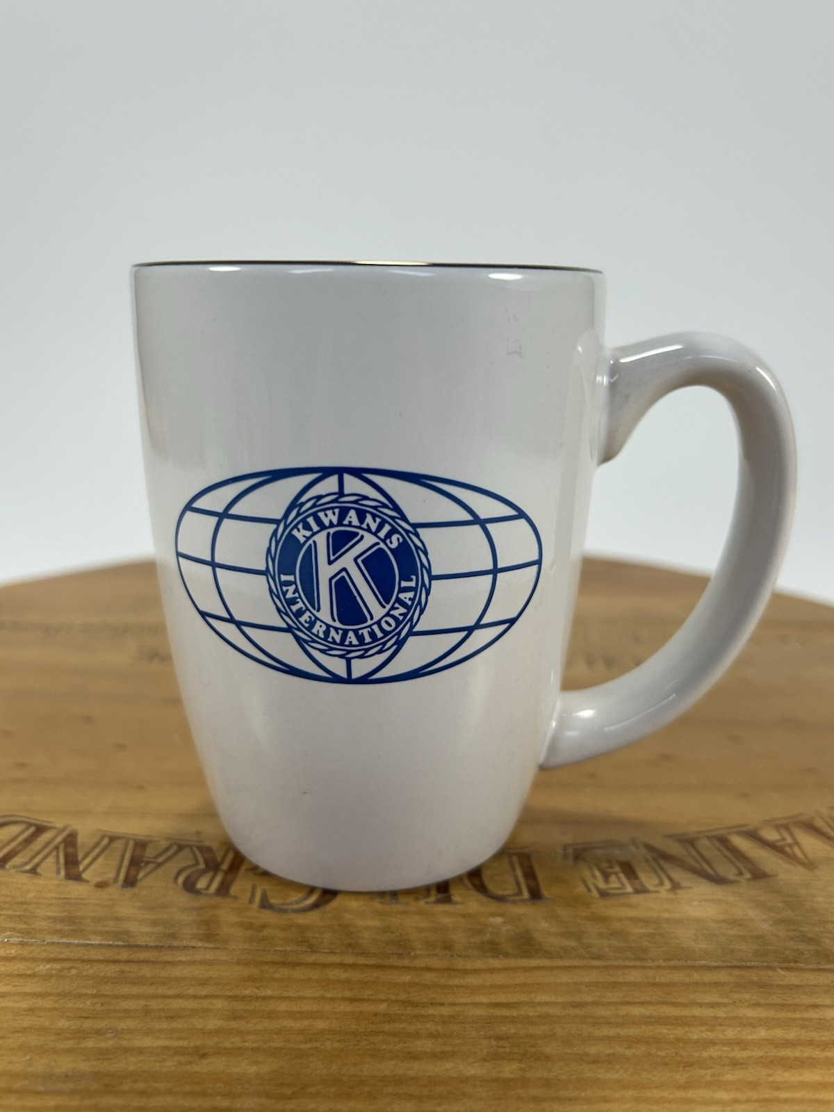 Kiwanis International Coffee Tea Cup Mug Globe K Logo Tall Gold Rim Ceramic
