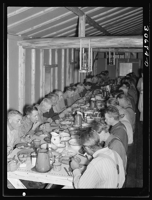 Photo:Effie Minnesota 1937 Lumberjacks Eating Dinner Logging Camp