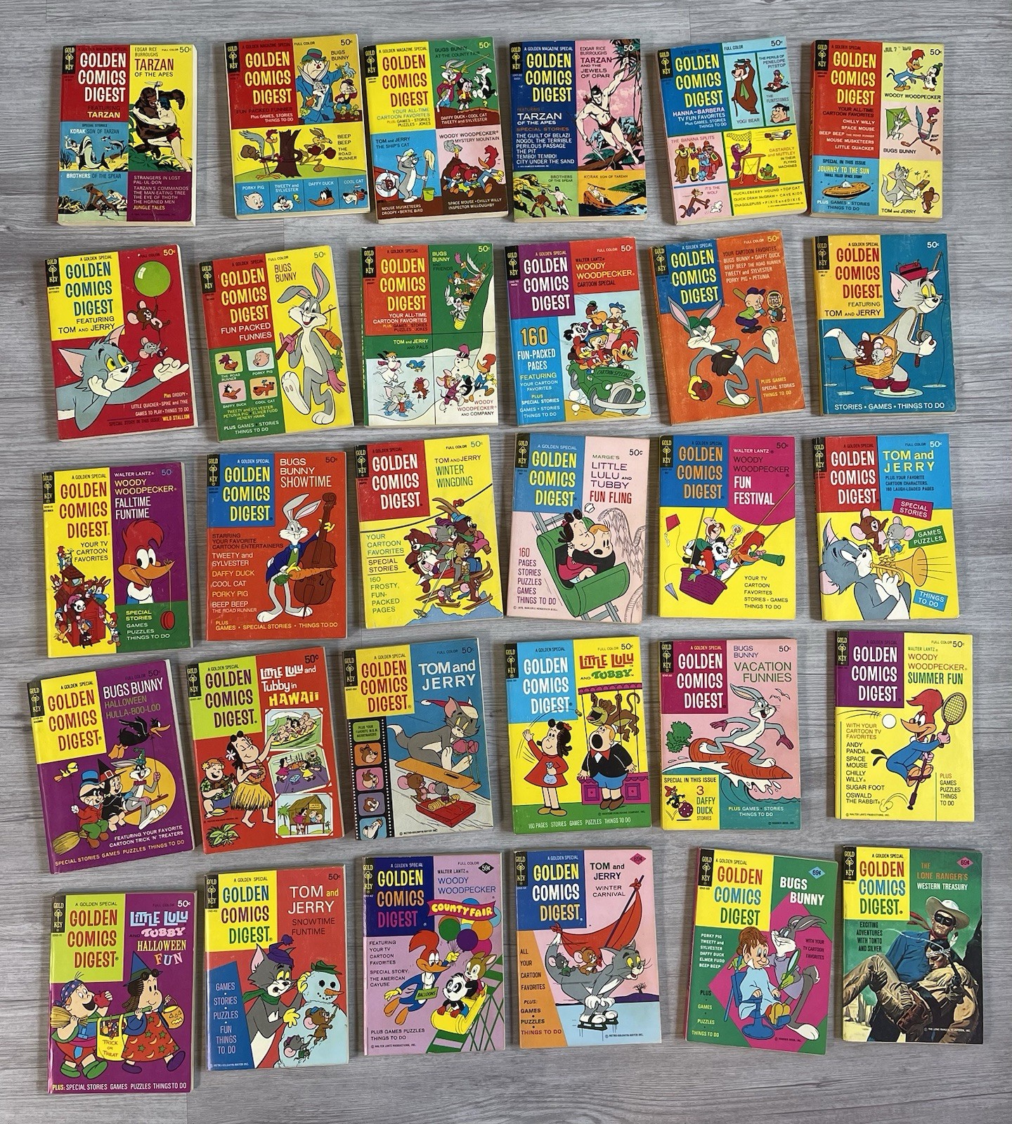Vintage Golden Comics Digest Lot Gold Key 1969-1970s Bugs Bunny Tom Jerry Tarzan Vintage Golden Comics Digest Lot Gold Key 1969-1970s Bugs Bunny Tom Jerry Tarzan