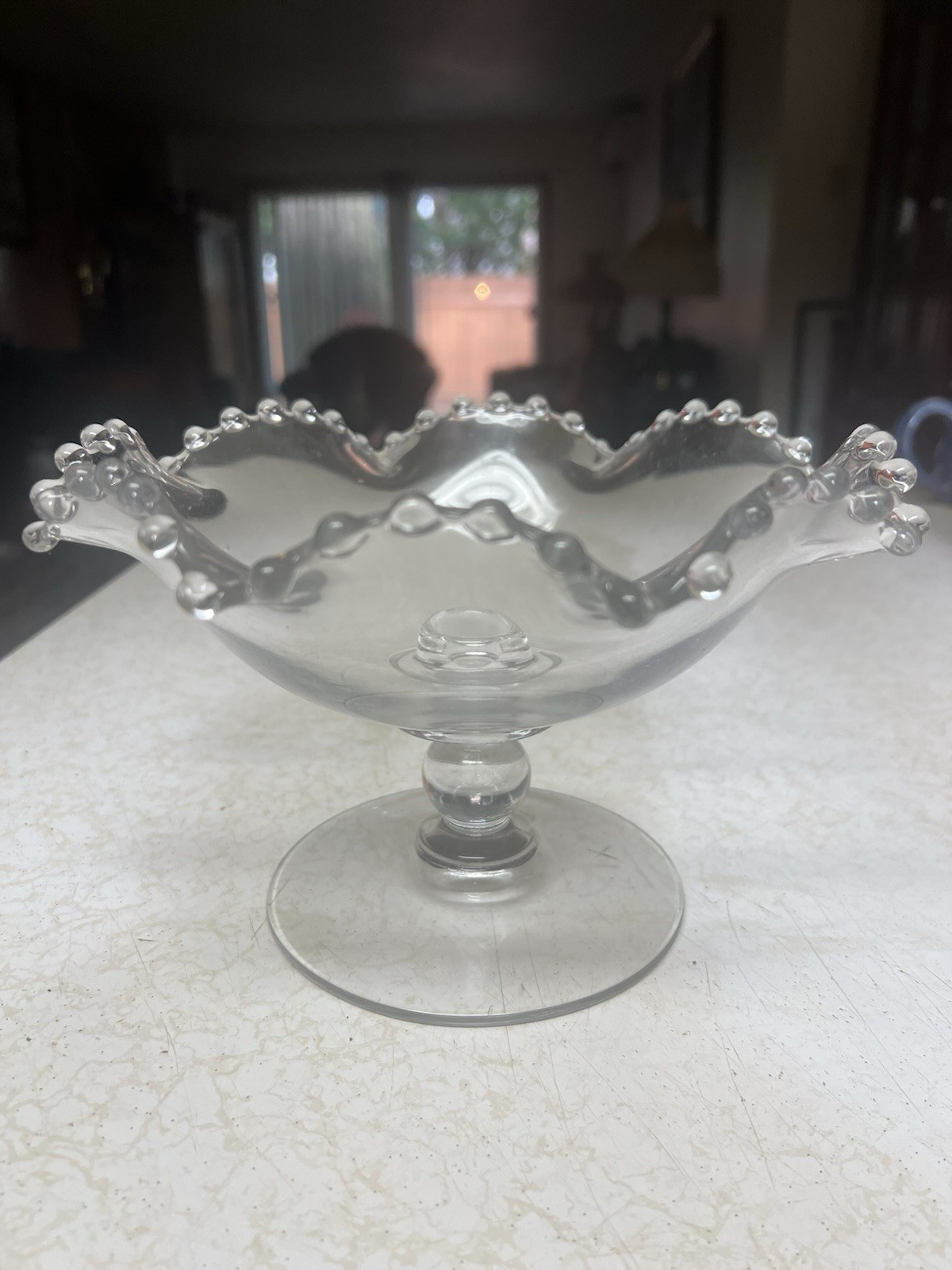 Imperial Glass Co. Vintage Candlewick Clear Ruffled Pedestal  1950s-1960s