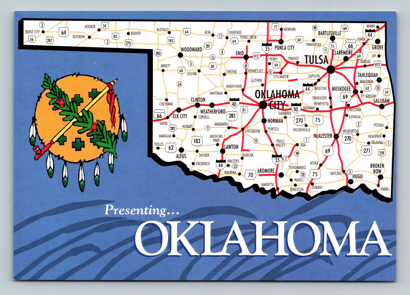 Oklahoma Map postcard highways