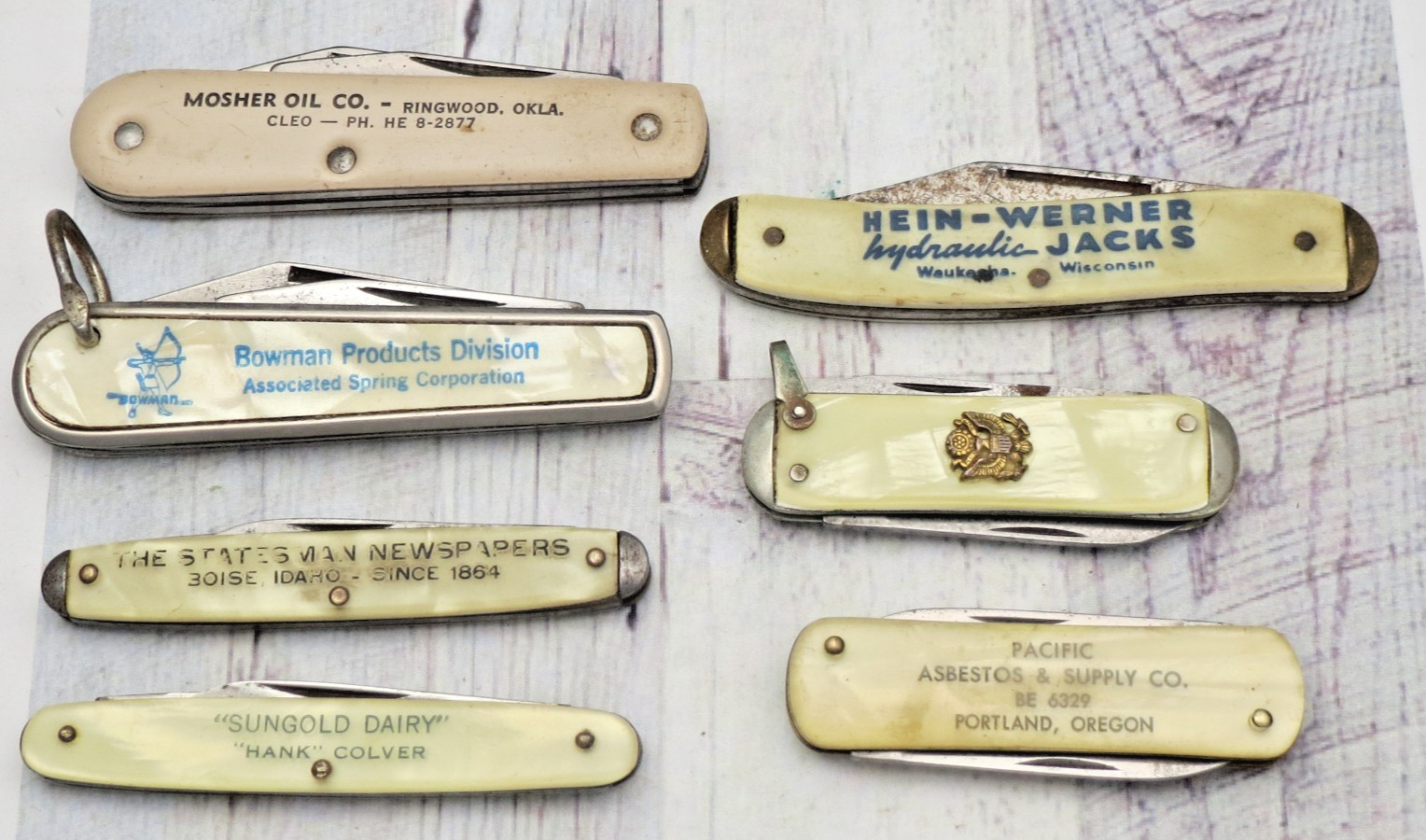 Vintage 1950\'s Era USA Made Advertising Pocket Knives  - Lot of Seven Knives