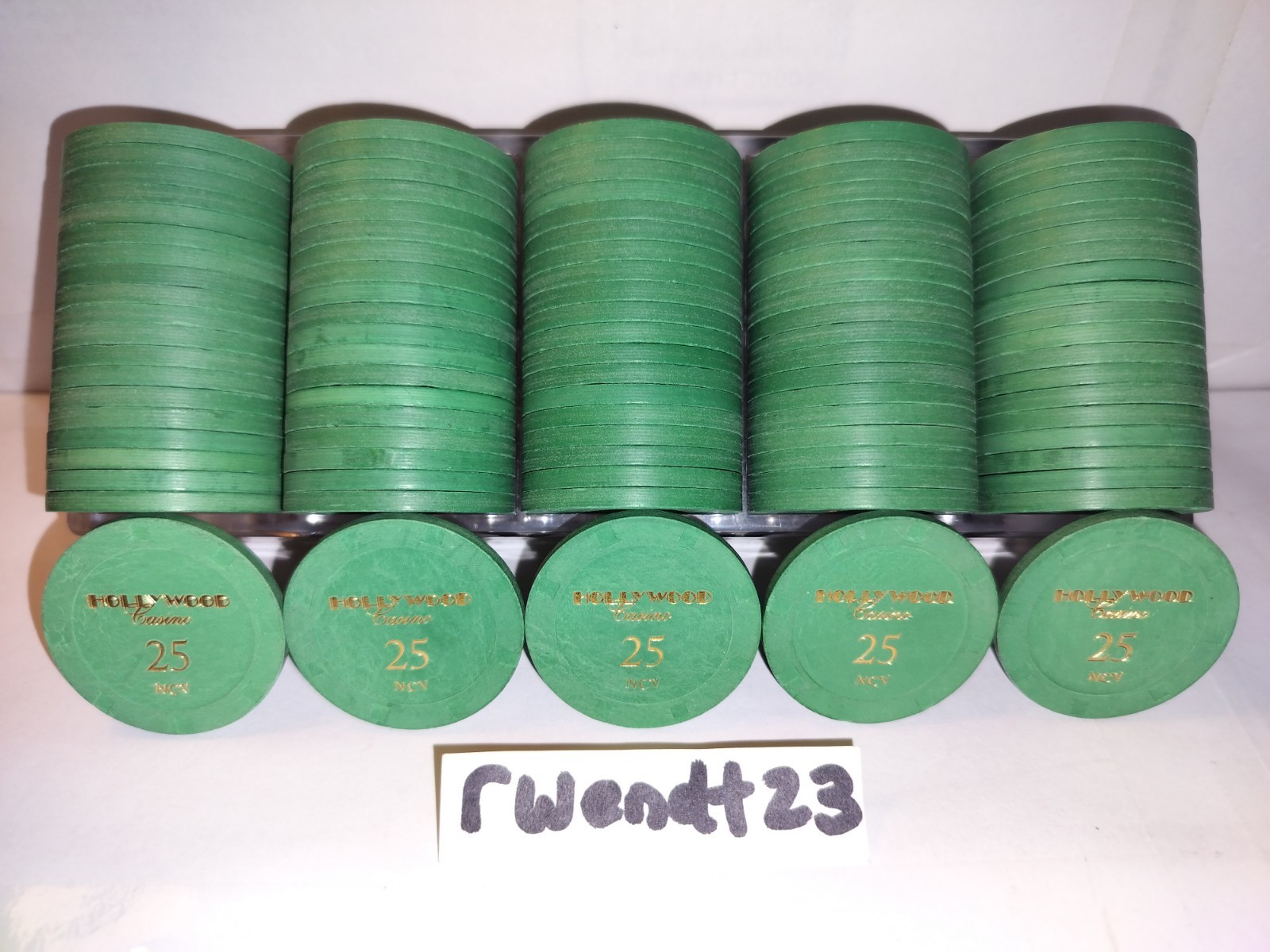100 Hollywood Casino NCV 25 Hot Stamp PAULSON Real Casino Clay Green Stamps