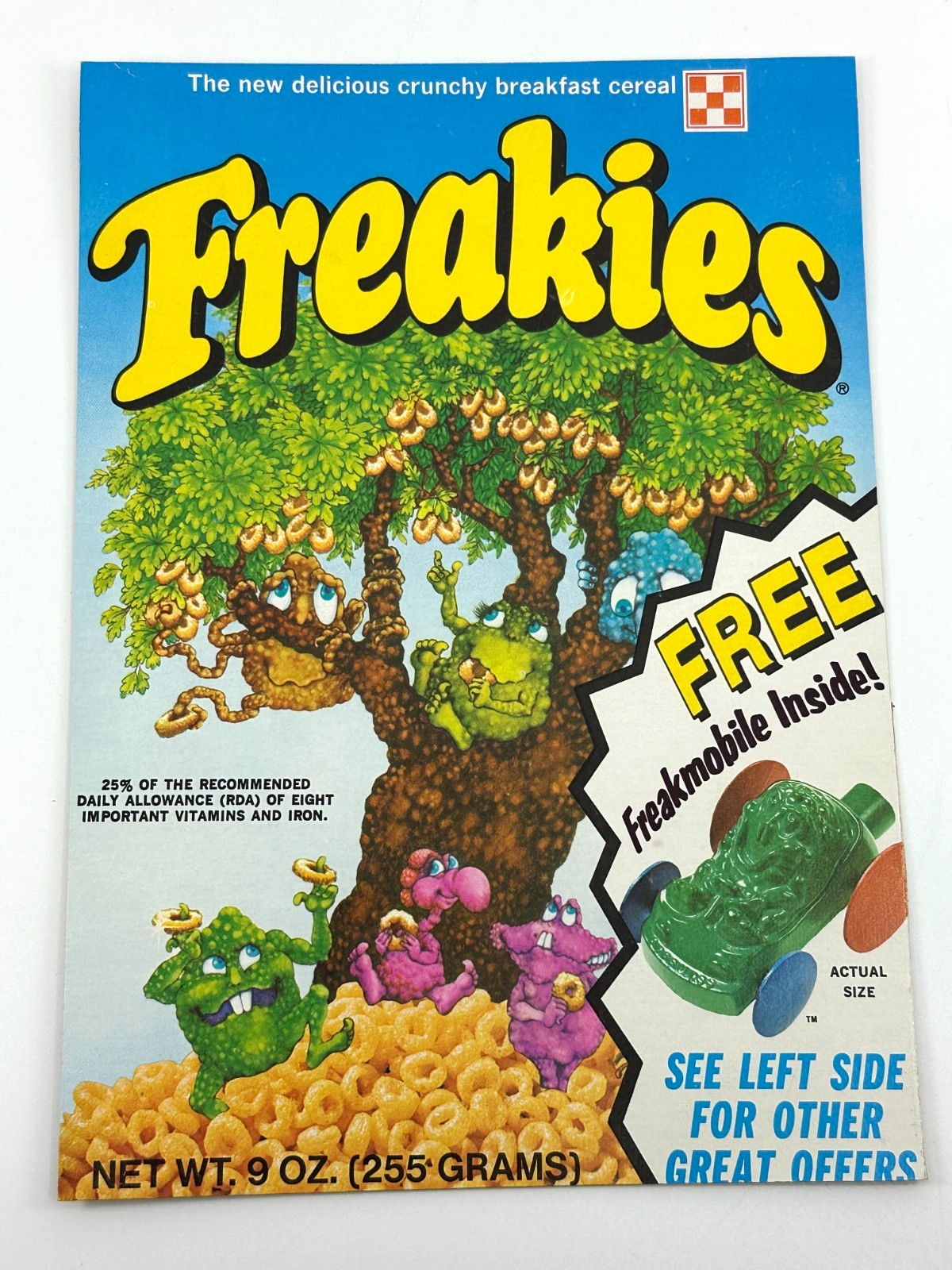 Original 1970s RALSTON FREAKIES Cereal Box Front Panel FreakMobile Offer