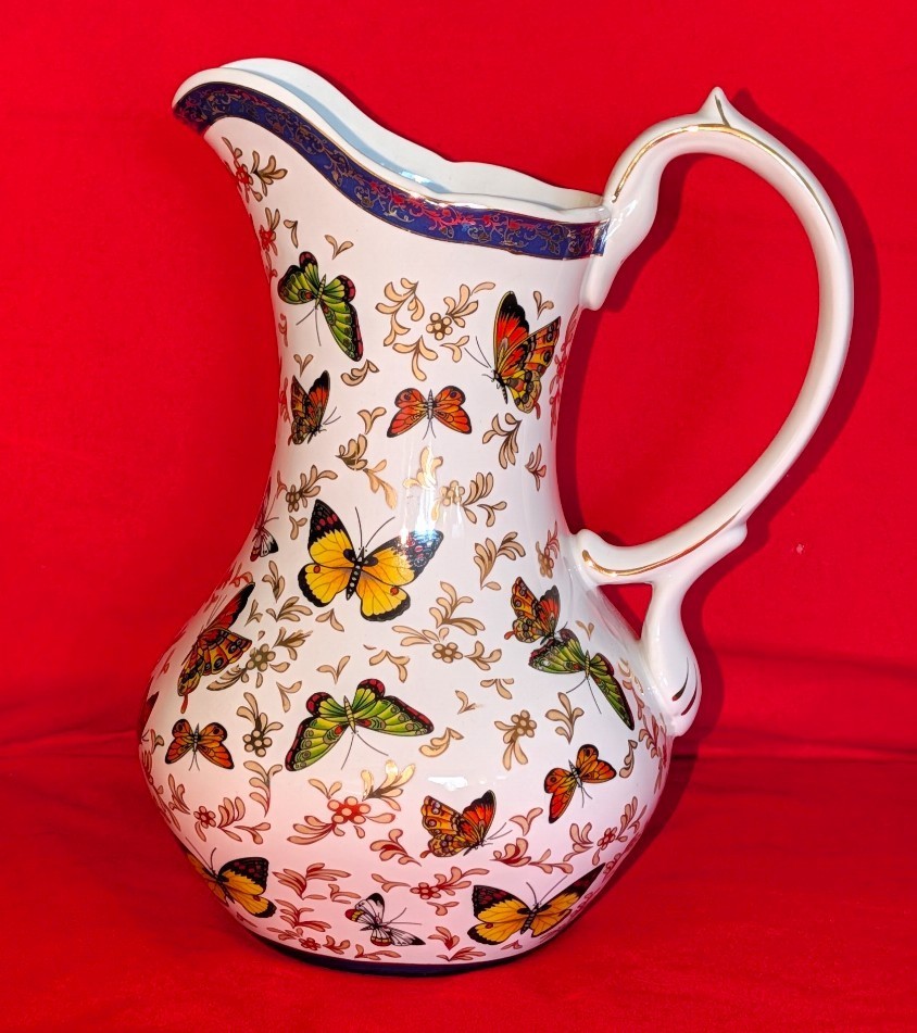 Vtg Formalities Baum Bros. Porcelain Butterfly Pitcher with Gold & Blue Trim 10