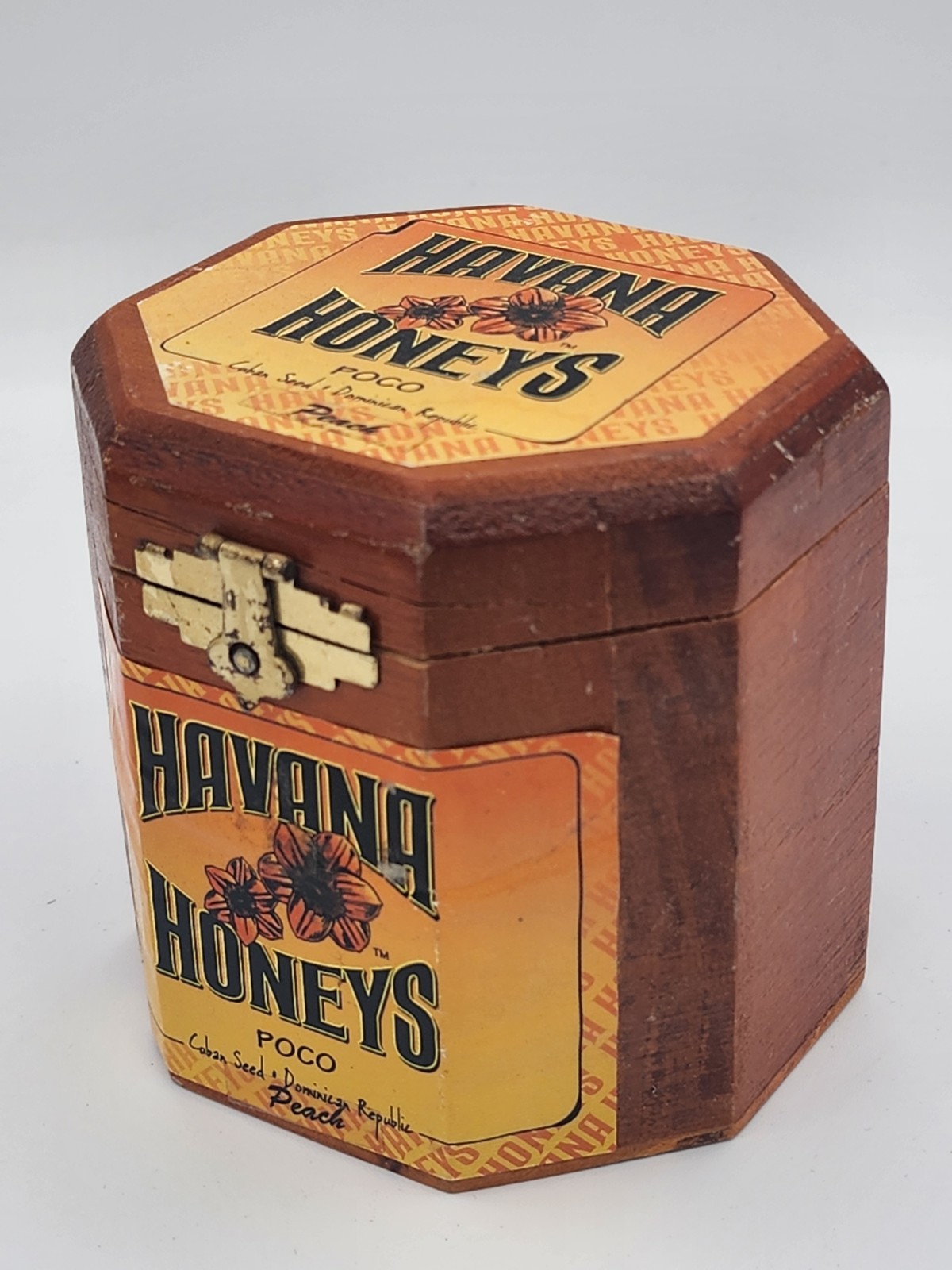 Rare Havana Honeys Wooden Cigar Tin Box Poco 50 Peach 8 Sided Octagon
