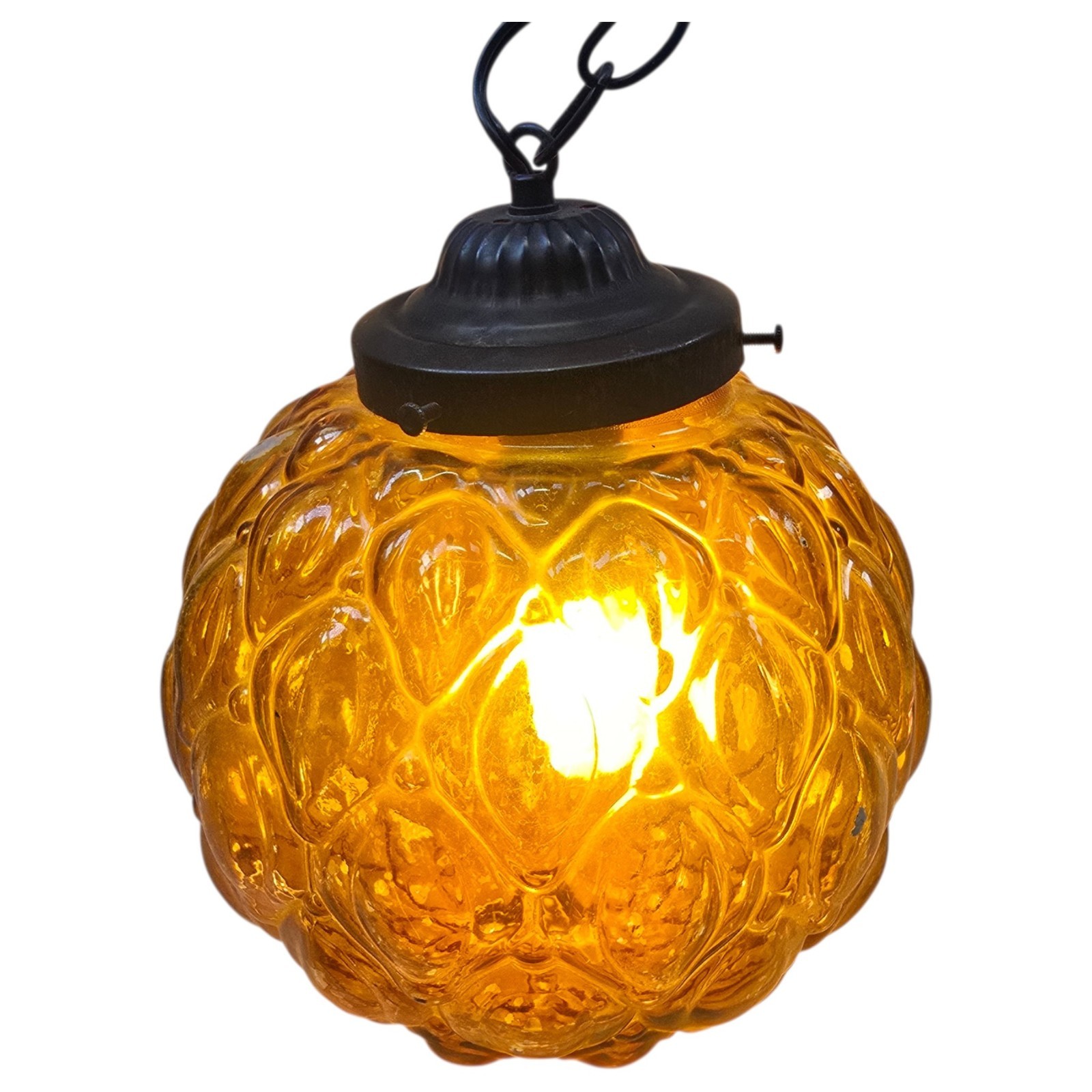 Vtg Amber Glass MCM Hanging Swag Lamp Light with Chain - READ BELOW TESTED