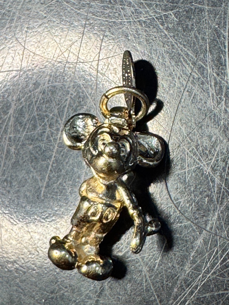 Original 14K Yellow Gold  Walt Disney Productions Micky Mouse 3D Charm Pendant  