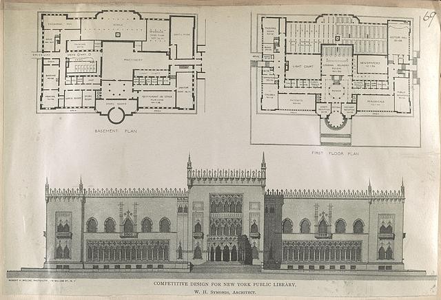 New York Public Library 1897 Competition Design Floor Plans Elevation
