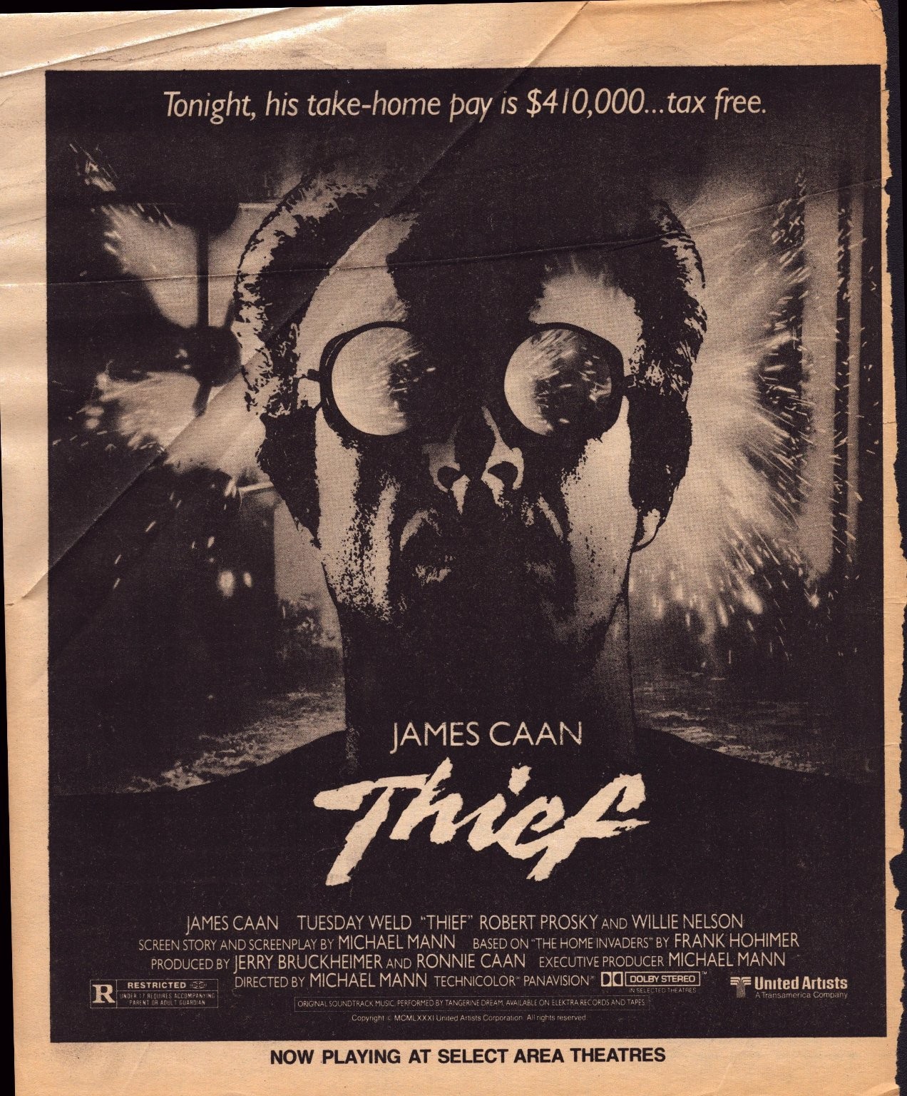 Thief James Caan United Artists Movie Ad Print Vintage 13.5x10.5in 1981