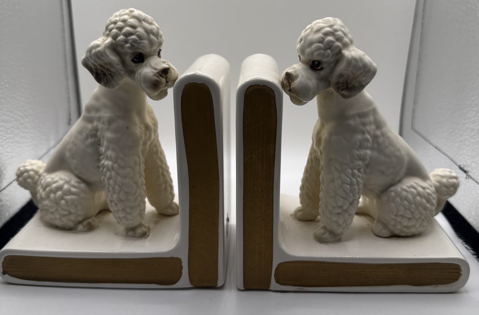 Lefton White Poodle Pair Of Bookends MCM Japan #H4837 Weighted Ceramic