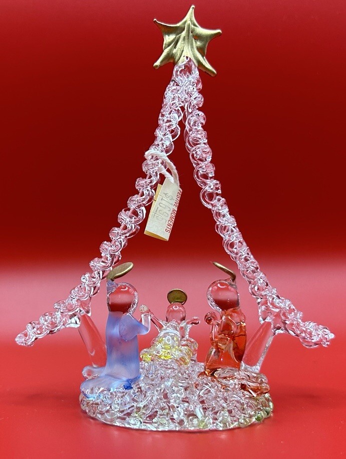 Silvestri Handblown & Spun Glass Nativity Crèche with Tag New Old Stock VTG 4x5” Silvestri Handblown & Spun Glass Nativity Crèche with Tag New Old Stock VTG 4x5”