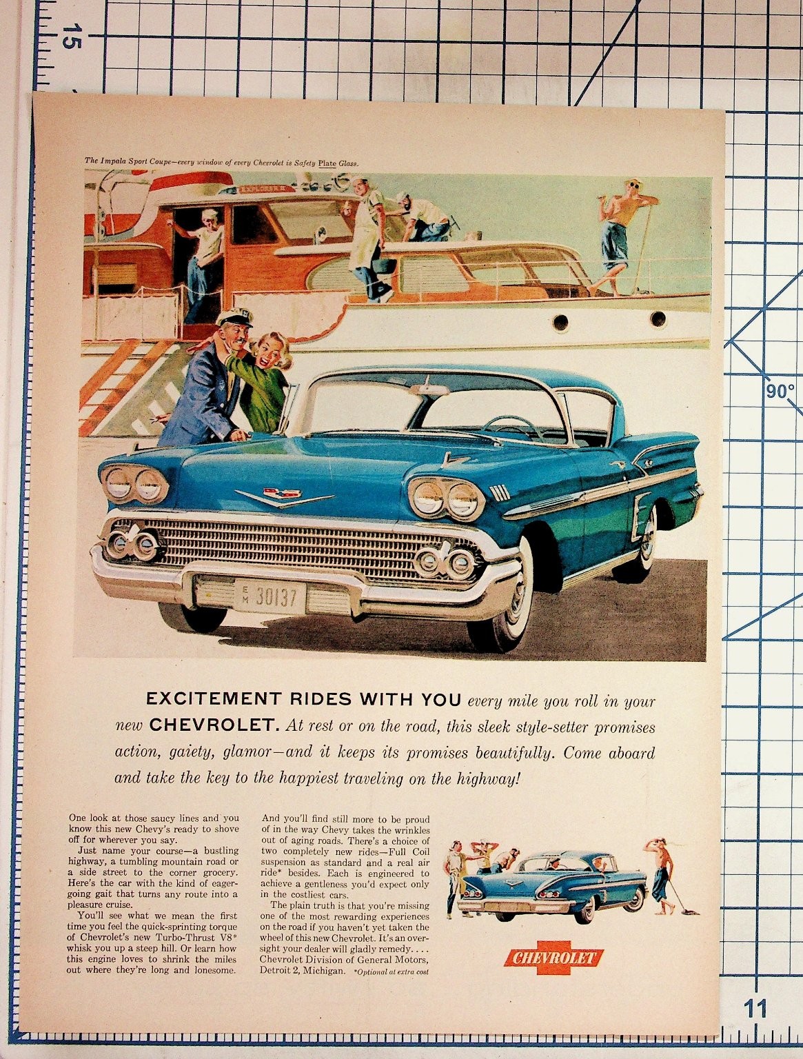 1958 Chevrolet Impala Sport Coupe Vintage Magazine Print Ad Mid Century Chevy