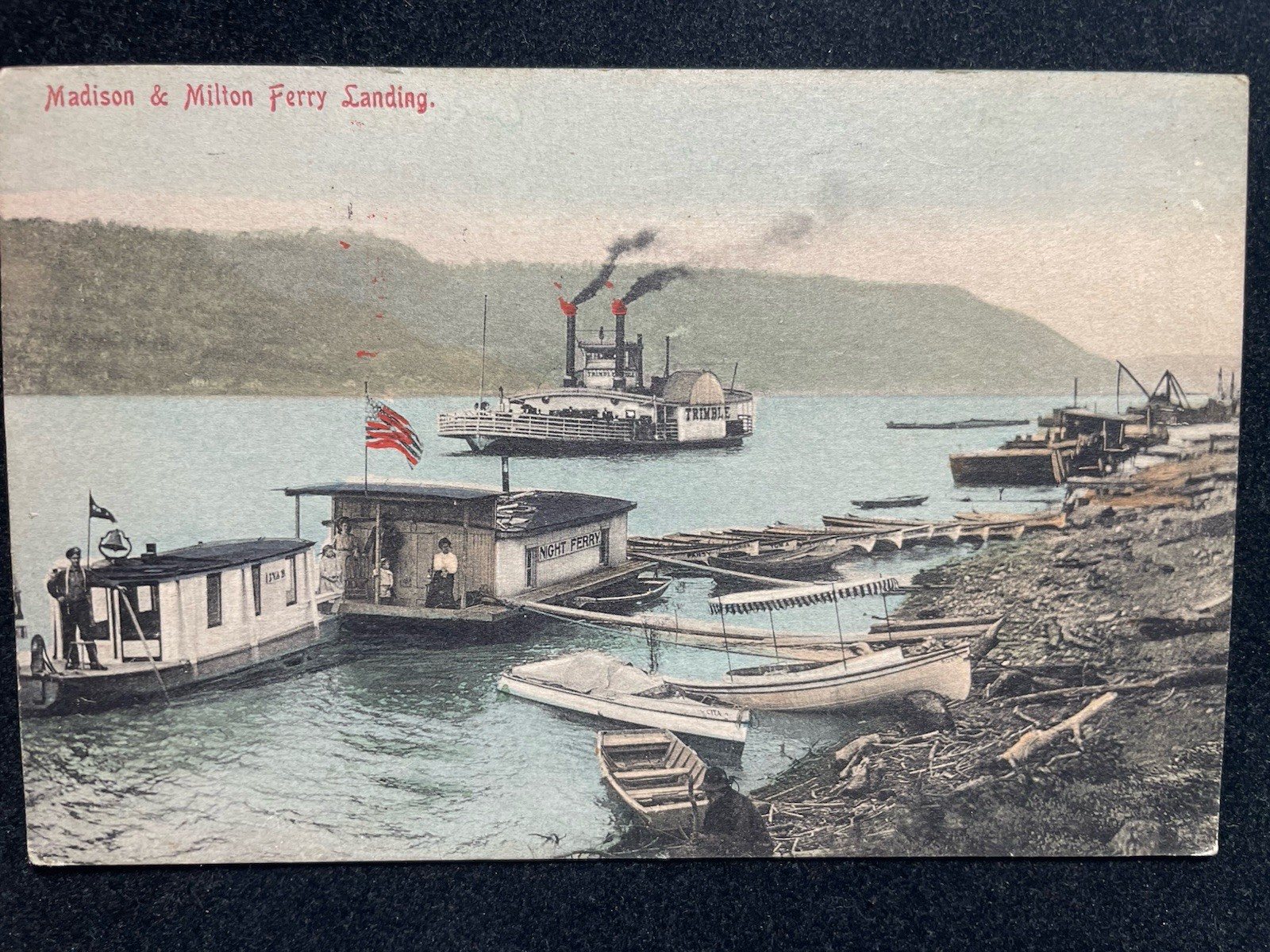 MADISON & MILTON FERRY LANDING MADISON, INDIANA VINTAGE 1909 POSTCARD P110
