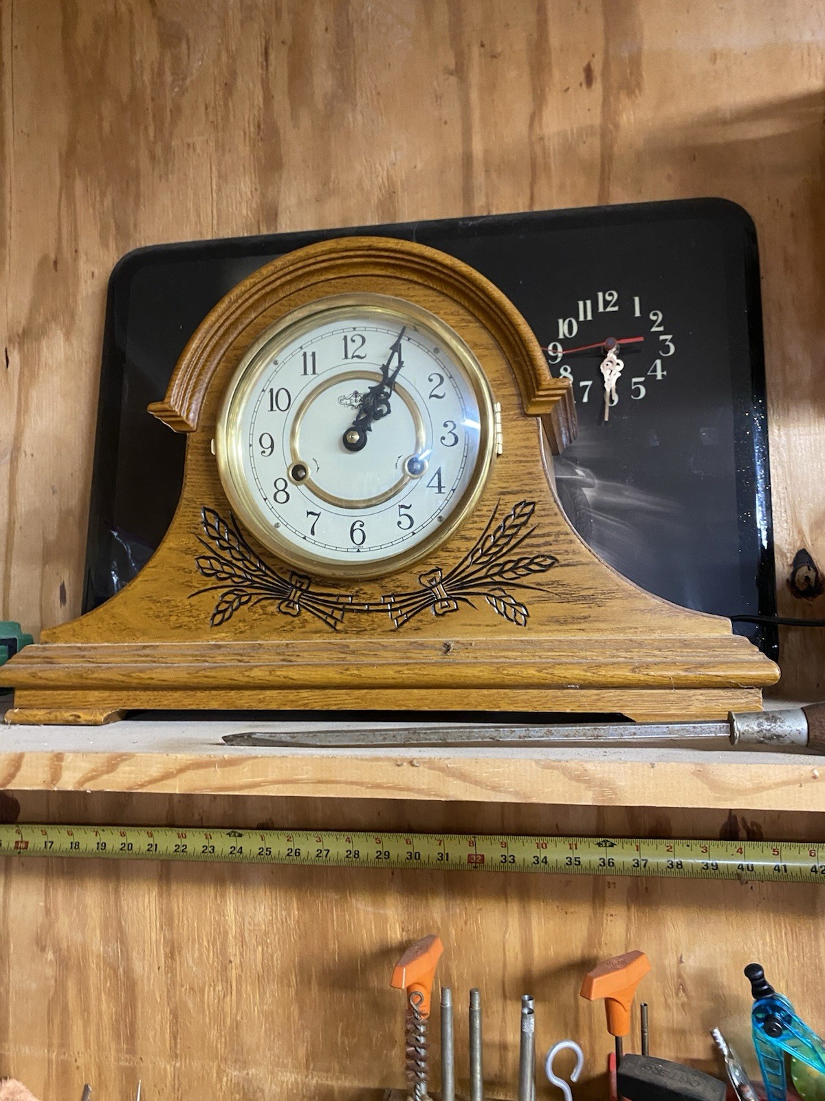 Vintage D & A Oak Wood Mantle Clock
