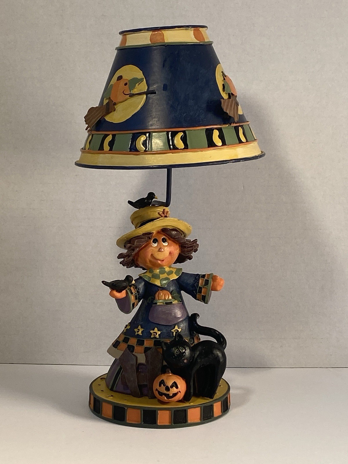 Vintage 90s Halloween Witch tea Light lamp. Cat Jack-o-lantern Crow. Unused Vintage 90s Halloween Witch tea Light lamp. Cat Jack-o-lantern Crow. Unused