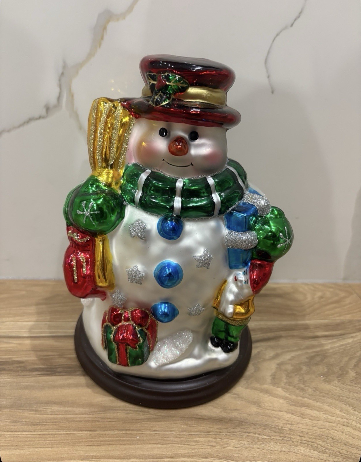 Rare Vintage Snowman Hand Painted Mercury Glass