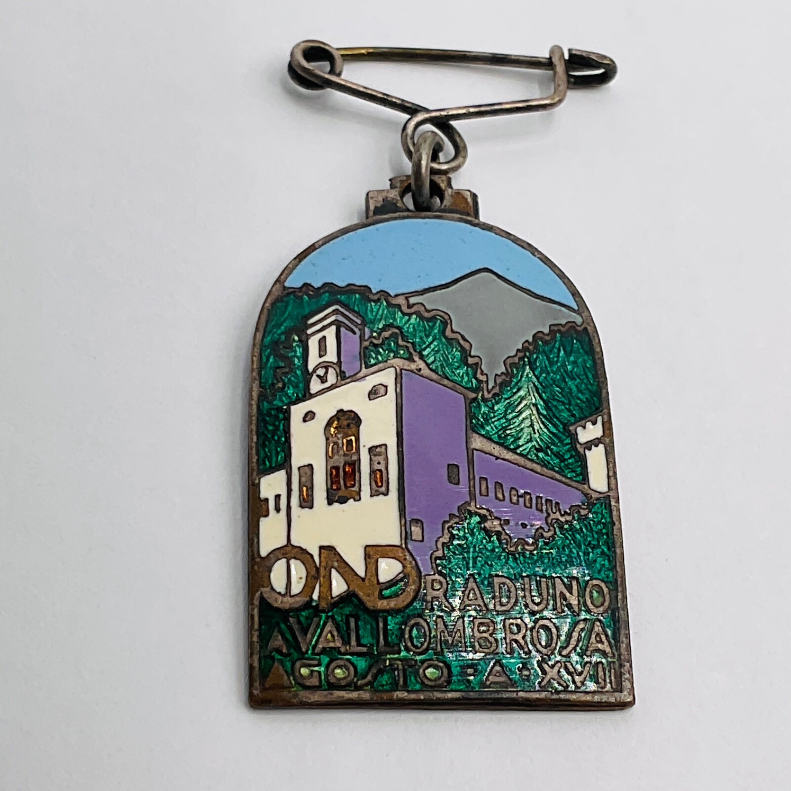 VTG Pendant Pin Italian 1939 Enamel Milan Italy OND Raduno Vallombrosa Rome RARE
