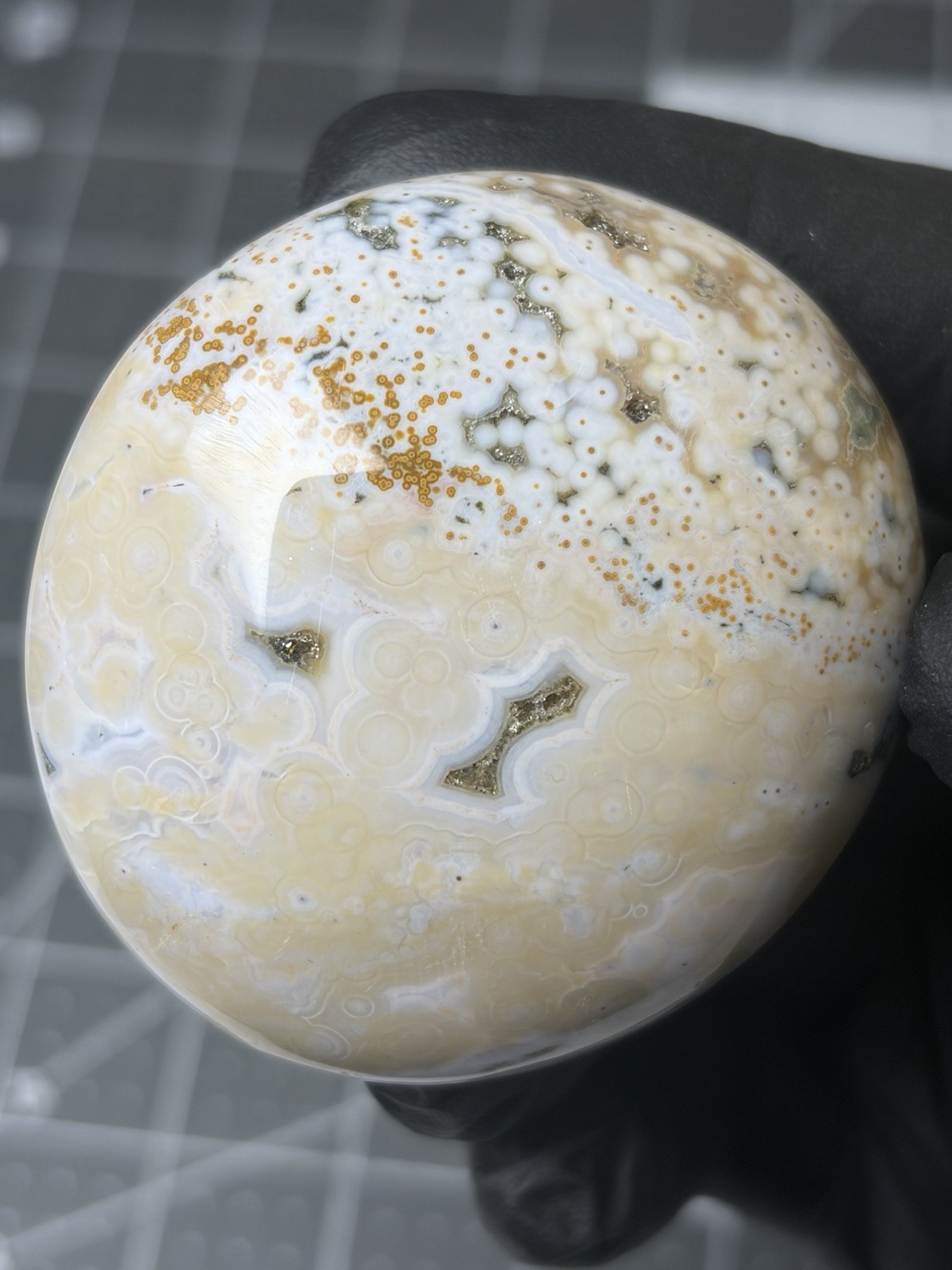 Beautiful Ocean Jasper Palm Stone Orbs Marovato