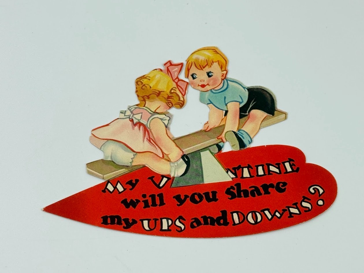 Valentine Card Children on Seesaw Die Cut Will You Share My Ups and Downs