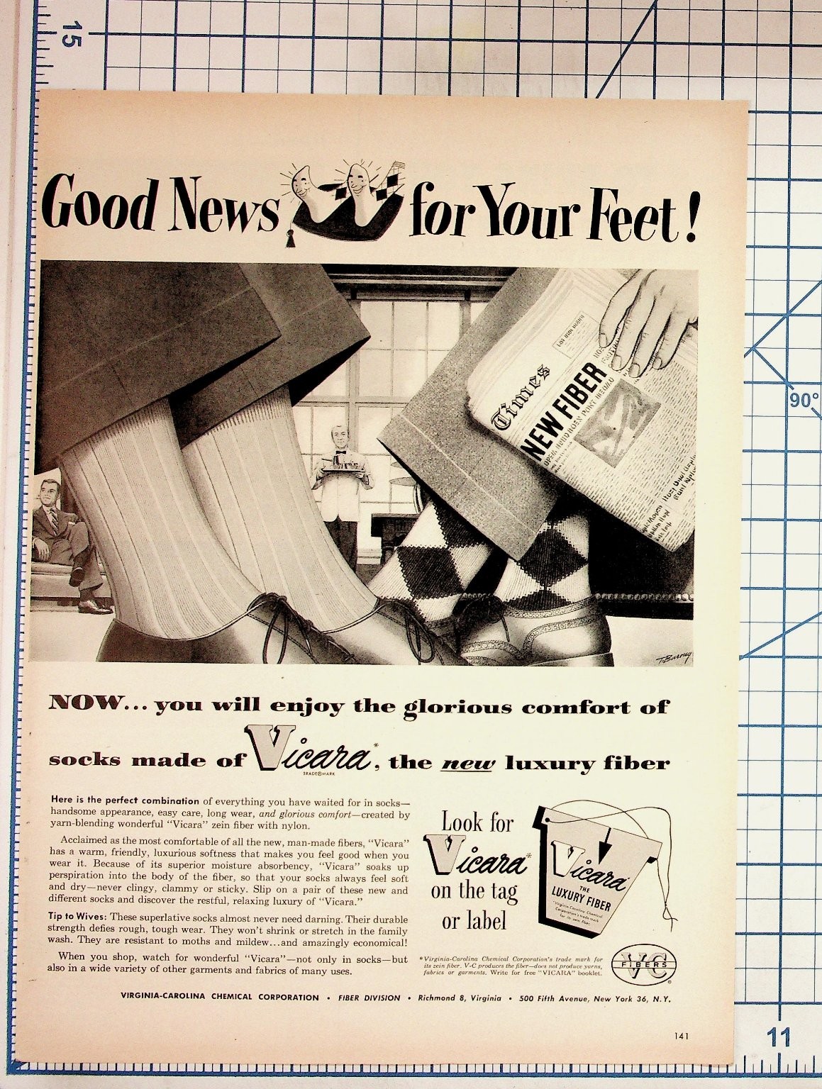 Vintage 1950s Vicara Fiber Socks Magazine Ad - Virginia-Carolina Chemical Corp Vintage 1950s Vicara Fiber Socks Magazine Ad - Virginia-Carolina Chemical Corp
