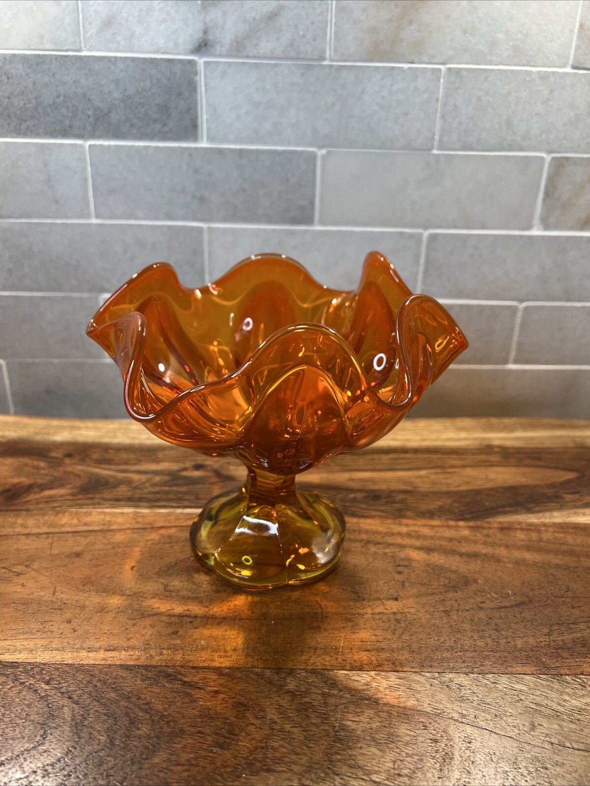 Vintage Mid Century Viking Handkerchief Stretch Compote Bowl Orange Vase