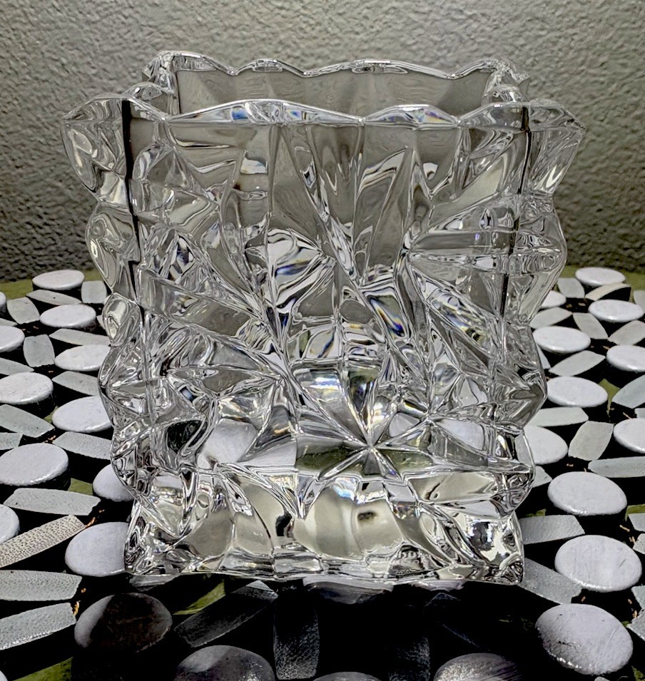 Crystal crinkled paper bag vase from the Rosenthal Studio-Line. 3.5 High, 3 Wide