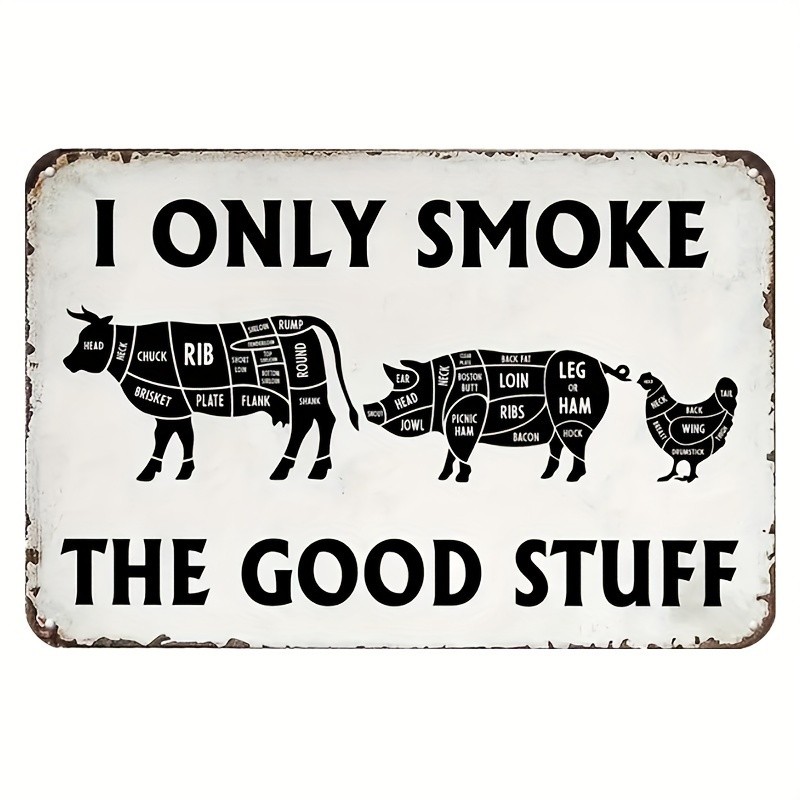 2D Flat, Vintage BBQ Butcher Meat Cutting Chart Tin Metal Signs Home Décor Water