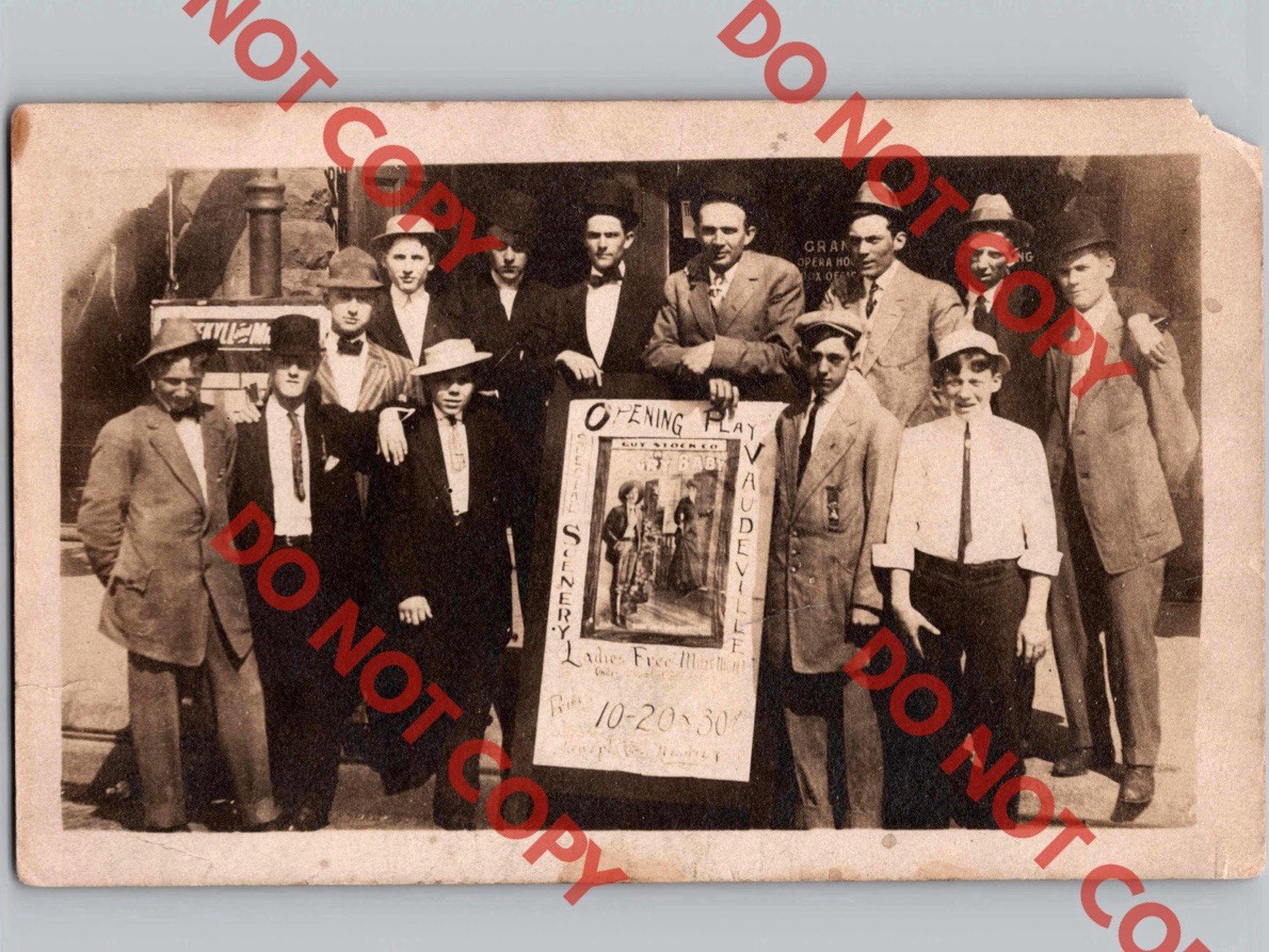 c1908 The Opening Play “The Cry Baby” Vaudeville Play Theater Guy Stock Co RPPC