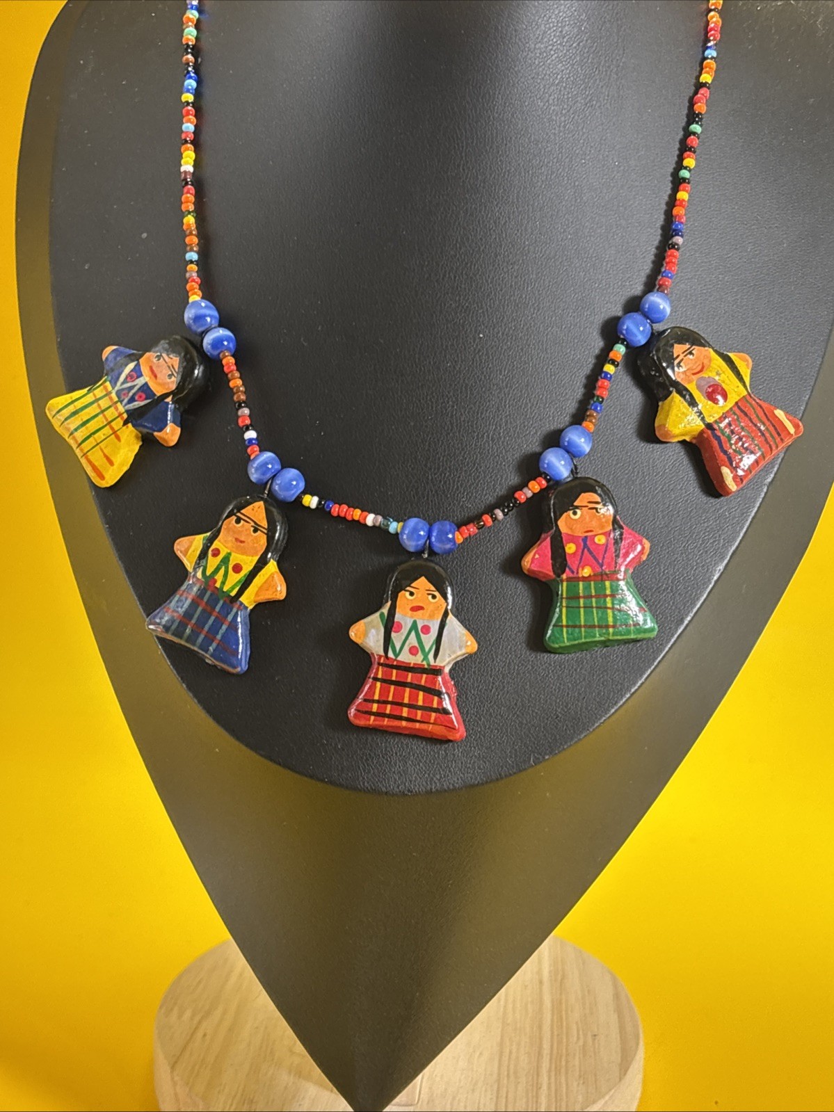 VTG Hand Crafted Painted necklace beads Worry Dolls Beaded Indian 18”Princess VTG Hand Crafted Painted necklace beads Worry Dolls Beaded Indian 18”Princess