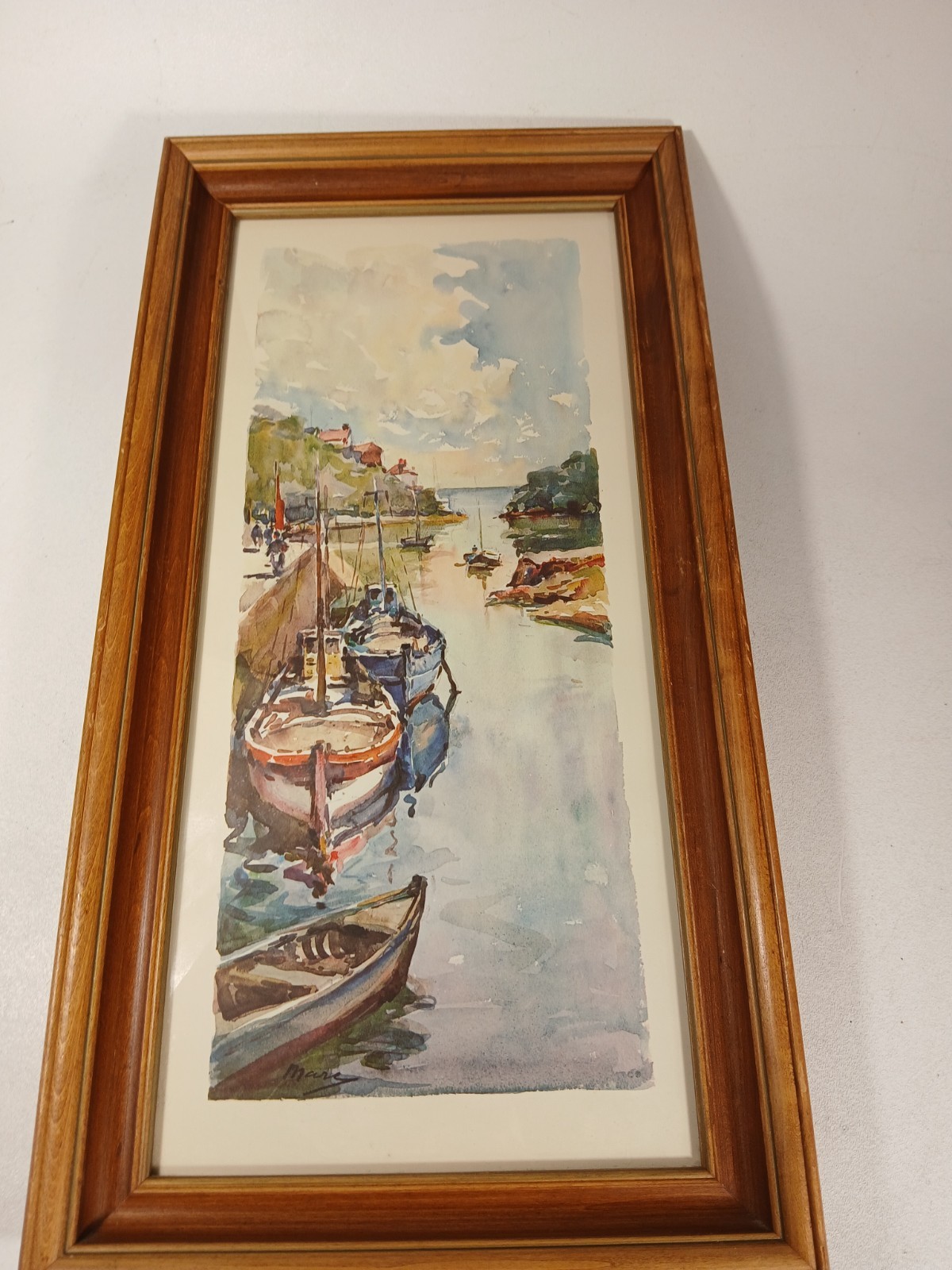 1940s Marc Nicolas Markovitch chromolithograph, boats coast, Stehli Bros 25 x 13