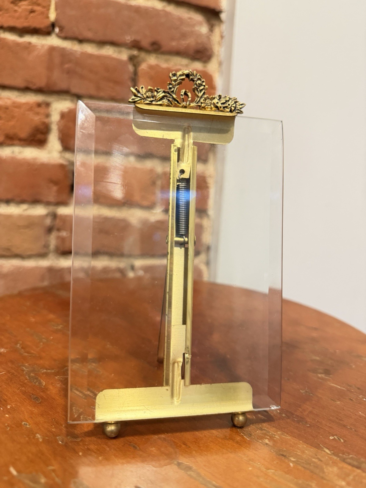 Vintage Brass Beveled Glass Picture Frame Ornate Floral Topper Spring Easel Vintage Brass Beveled Glass Picture Frame Ornate Floral Topper Spring Easel