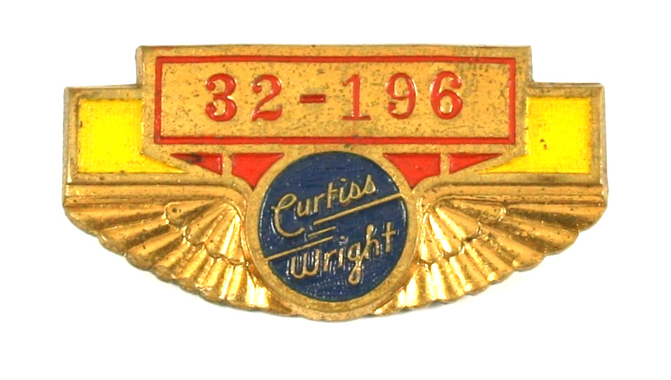 VINTAGE CURTISS WRIGHT AIRCRAFT EMPLOYEE BADGE PINBACK PIN AVIATION BRASS ENAMEL