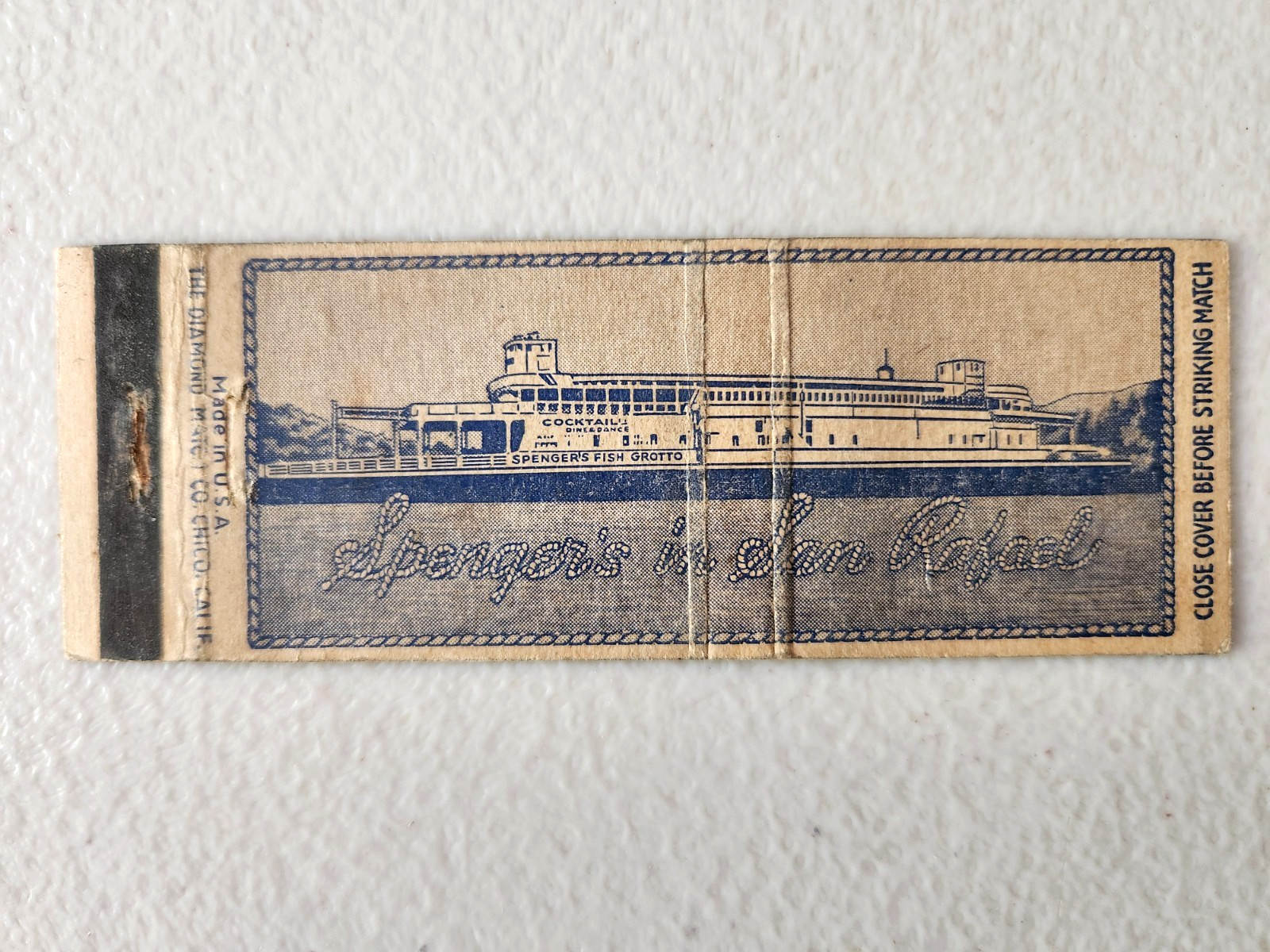 Spenger\'s Fish Grotto San Rafael California Full Length Matchbook Cover.