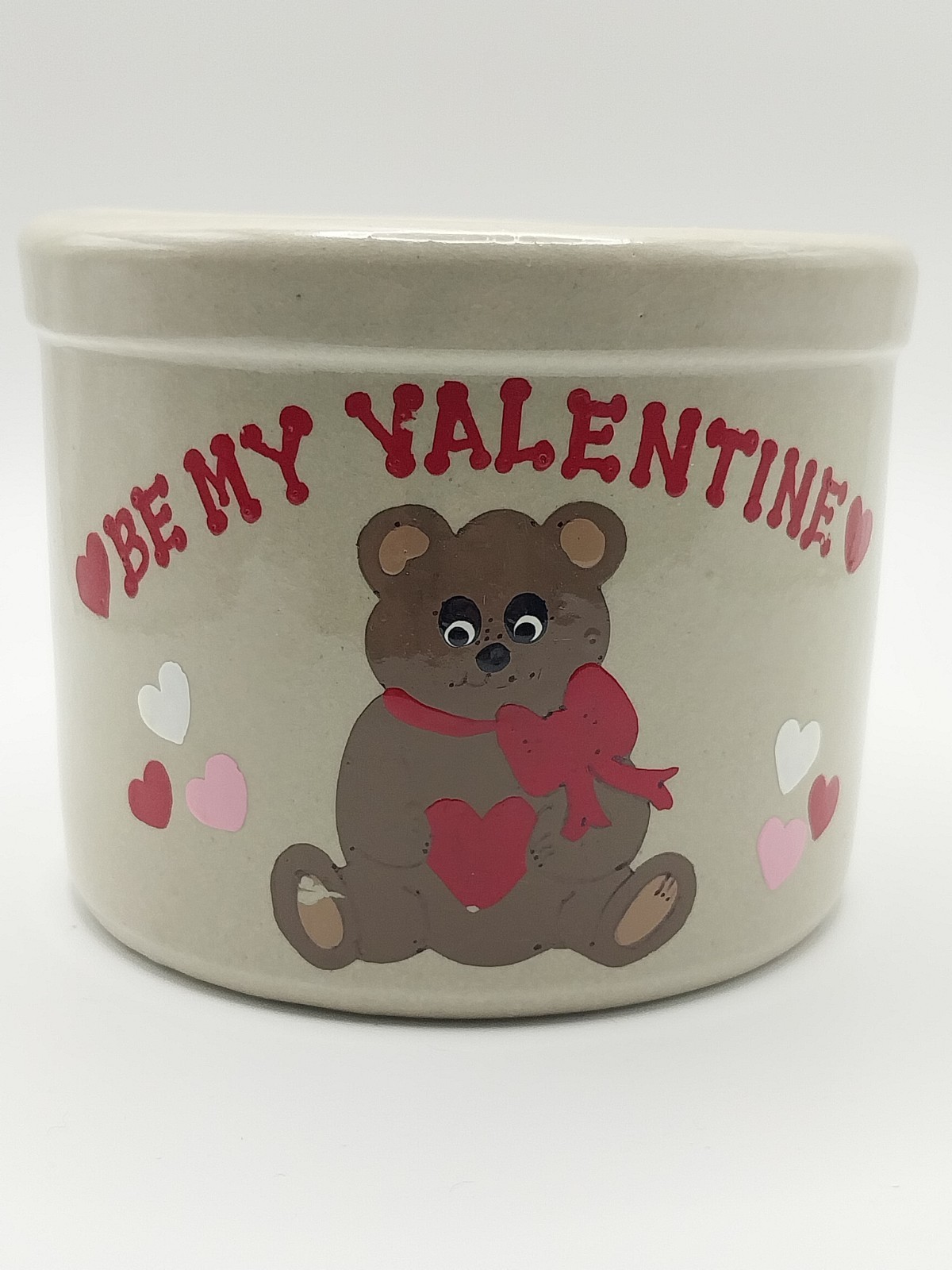 Vintage Ohio Stoneware Teddy Bear Be My Valentine Crock Cookie Jar Base Vintage Ohio Stoneware Teddy Bear Be My Valentine Crock Cookie Jar Base