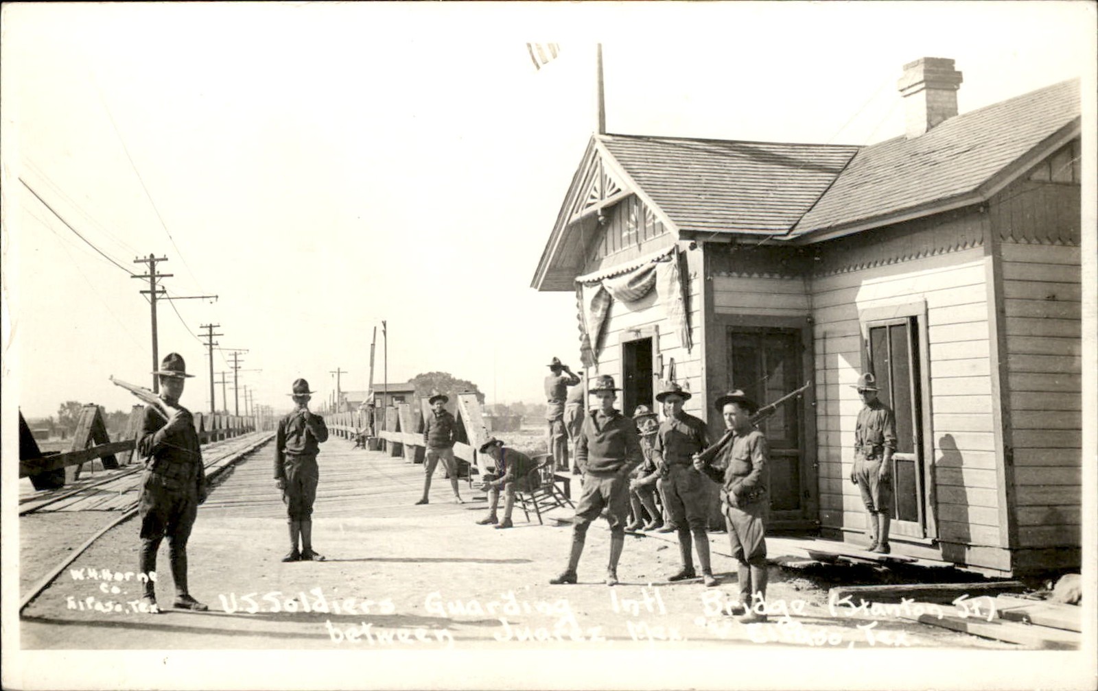 Juarez El Paso Border Soldiers Guarding Bridge c1910 RPPC Mexican Revolution bhn