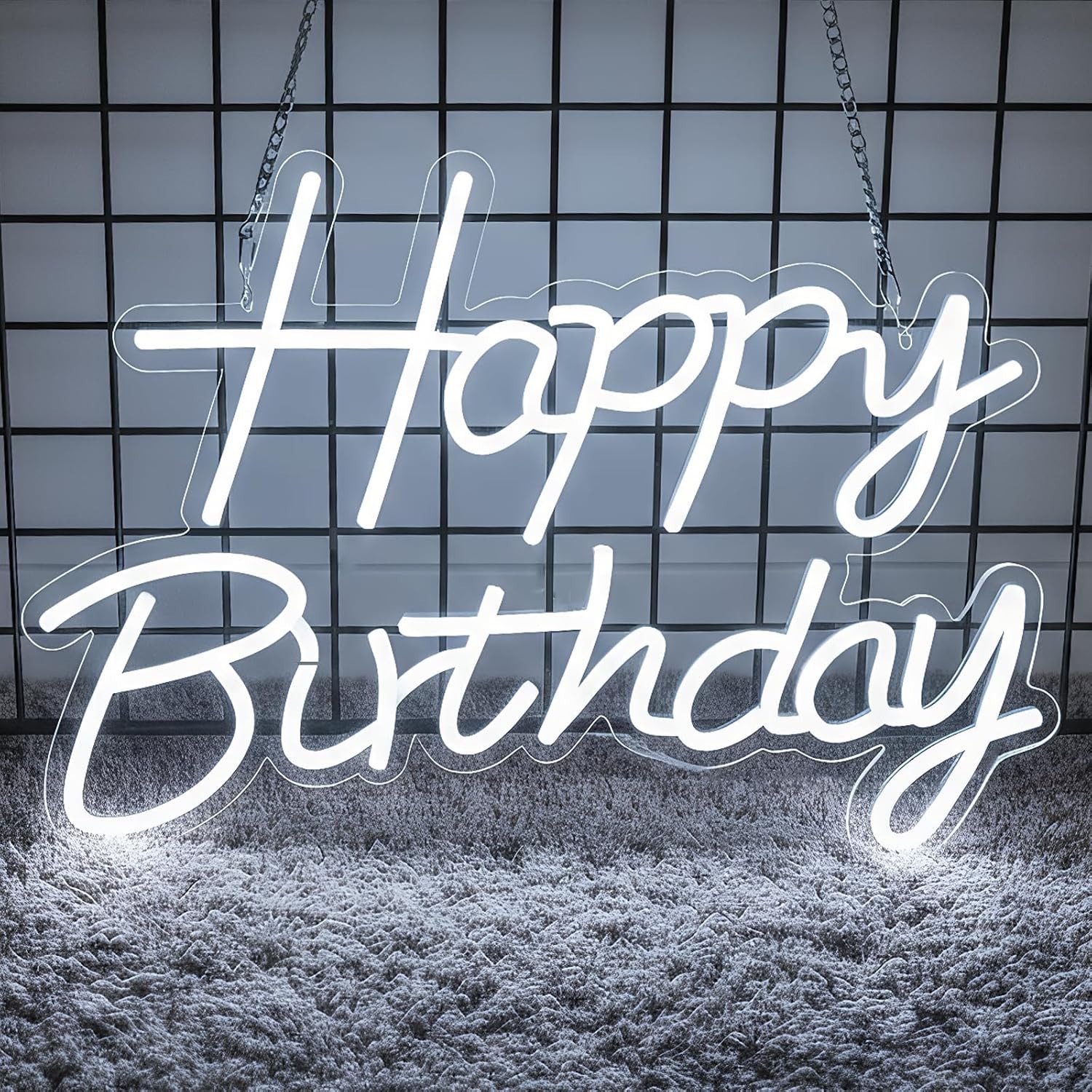 Happy Birthday Neon Sign for Backdrop, LED Happy Birthday Light Up Sign, White Happy Birthday Neon Sign for Backdrop, LED Happy Birthday Light Up Sign, White