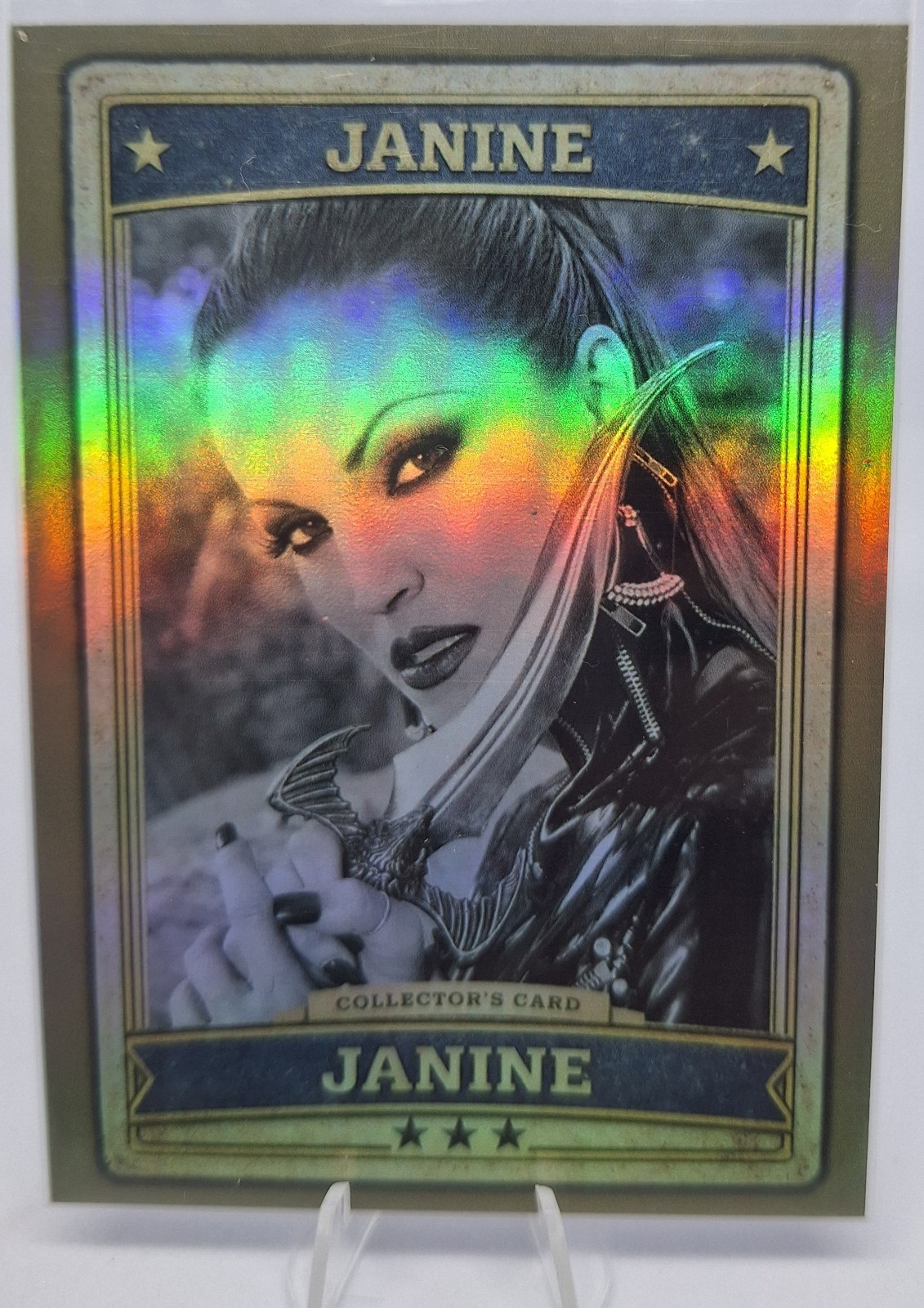 Custom Adult Performer Janine Rainbow Hologram Foil Trading Card Pornstar