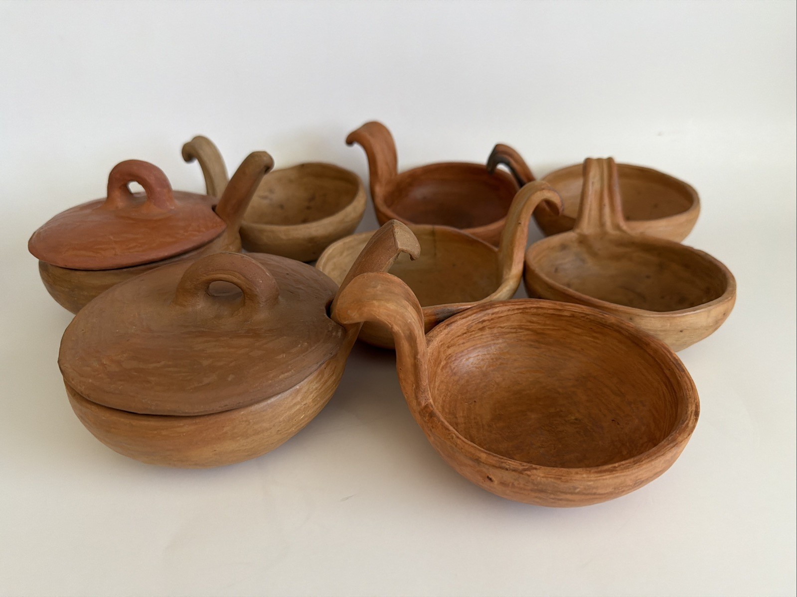8 Rustic Terracotta Bowls Soup Crocks with Handles Lot Set