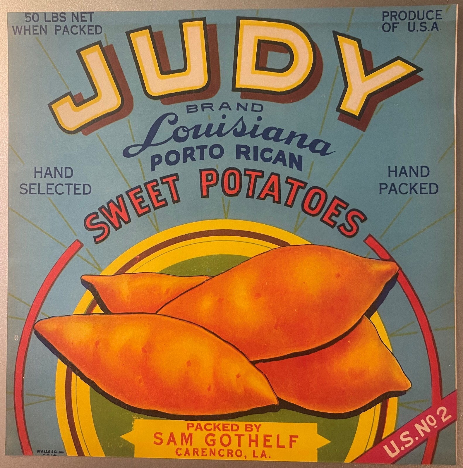 Antique 1930s Judy Sweet Potatoes Crate Label, Carencro, LA Louisiana Antique 1930s Judy Sweet Potatoes Crate Label, Carencro, LA Louisiana