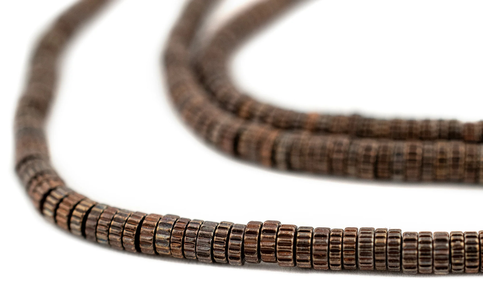Antique Copper Patterned Gear Beads 3mm Heishi 24 Inch Strand