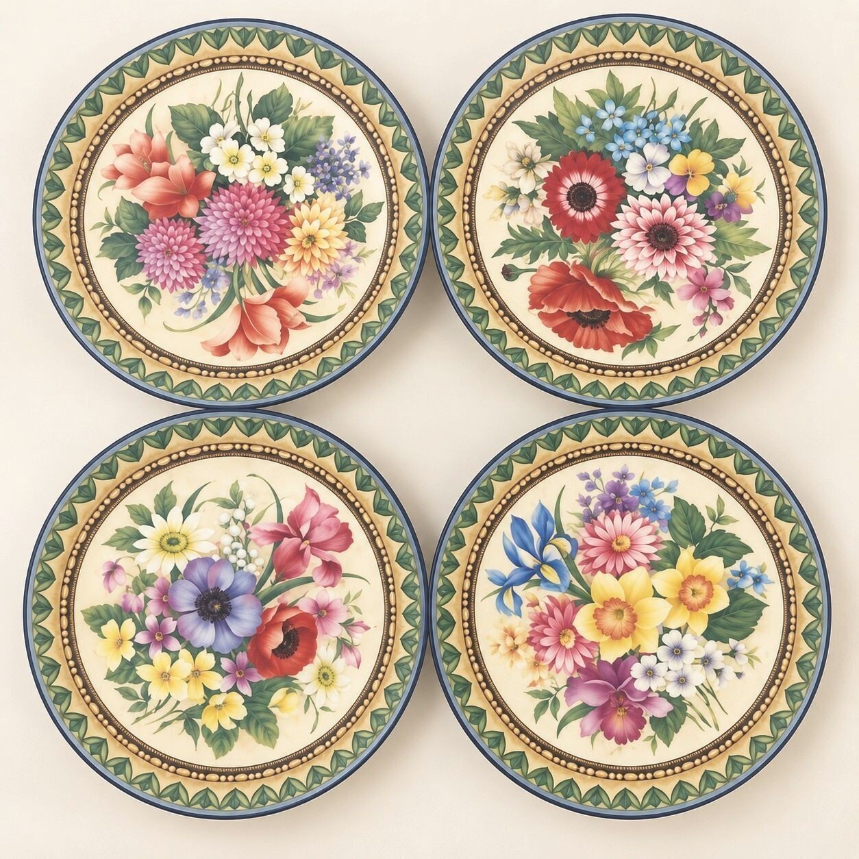 Geneve Bayreuth Germany Floral Plates Set of 4 Vintage Porcelain China