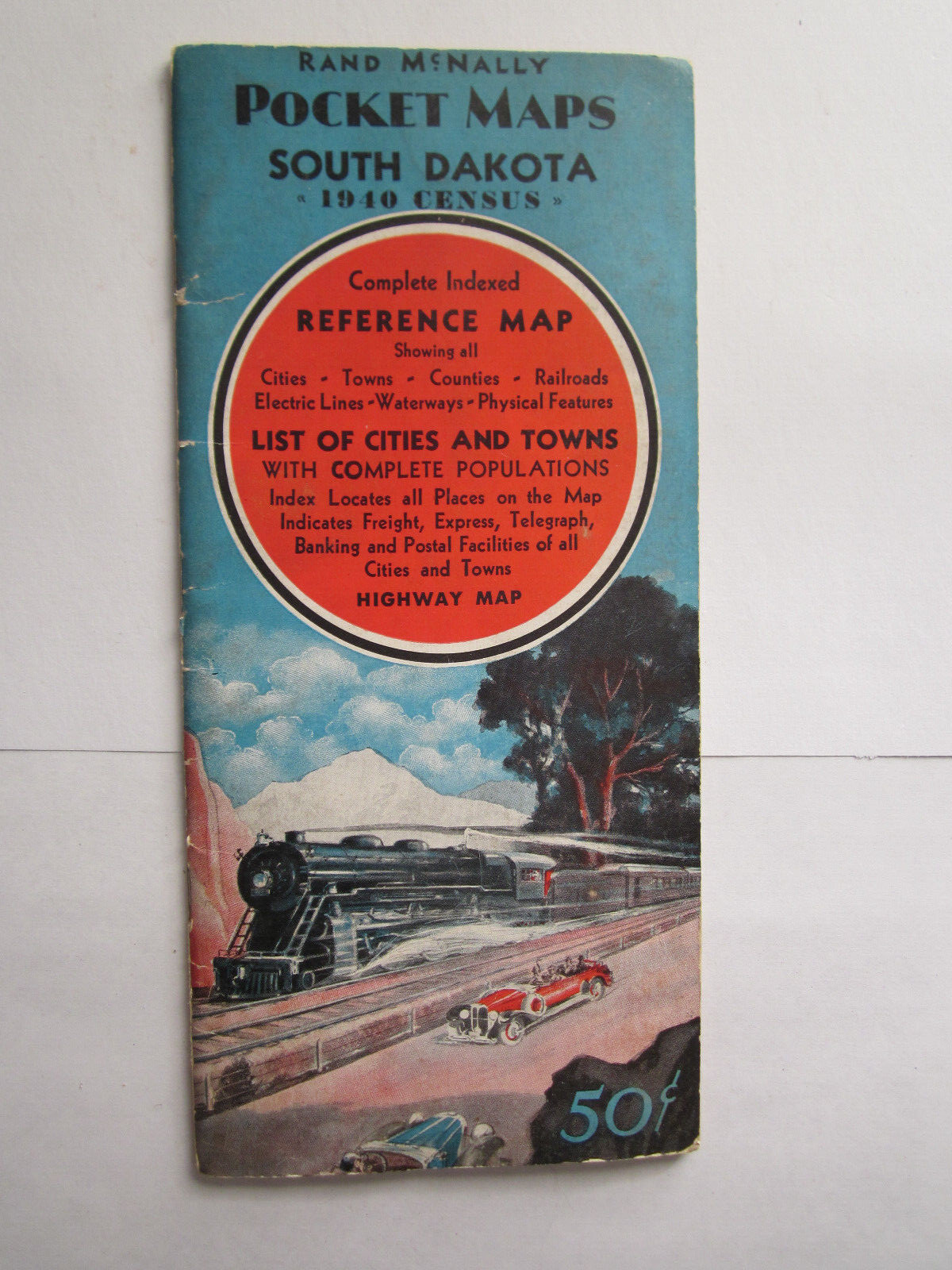 Vintage  RAND MCNALLY MAP  South Dakota - 1940 census