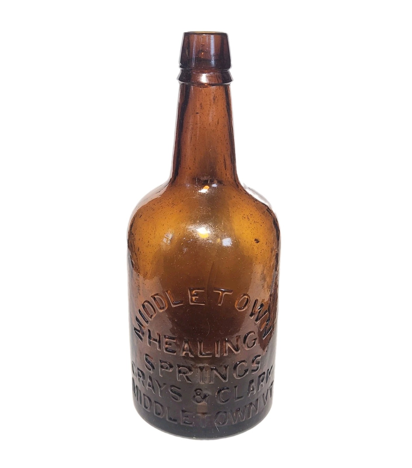Antique 1860's Middletown Healing Springs VT Mineral Water Honey Amber Bottle
