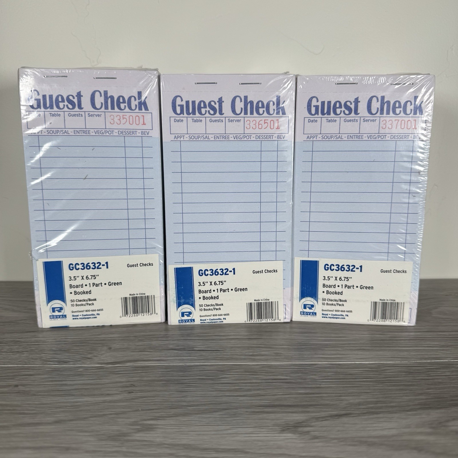 Royal Guest Checks  GC3632-1  3.5x6.75  (3) Packages of 10
