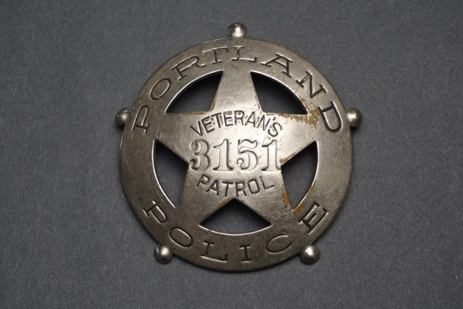 Vintage Portland Oregon Police Veterans Patrol Badge No. 3151 Law Enforcement
